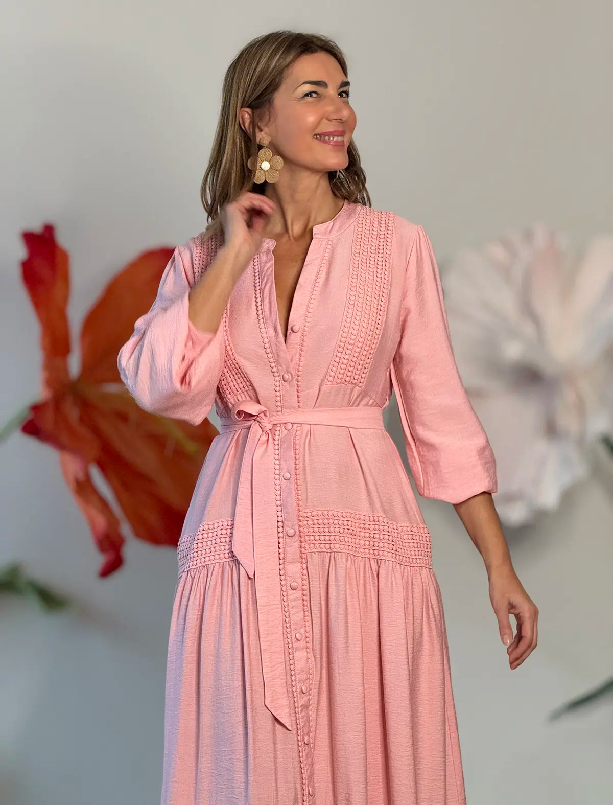 Vestido camisero bonito rosa