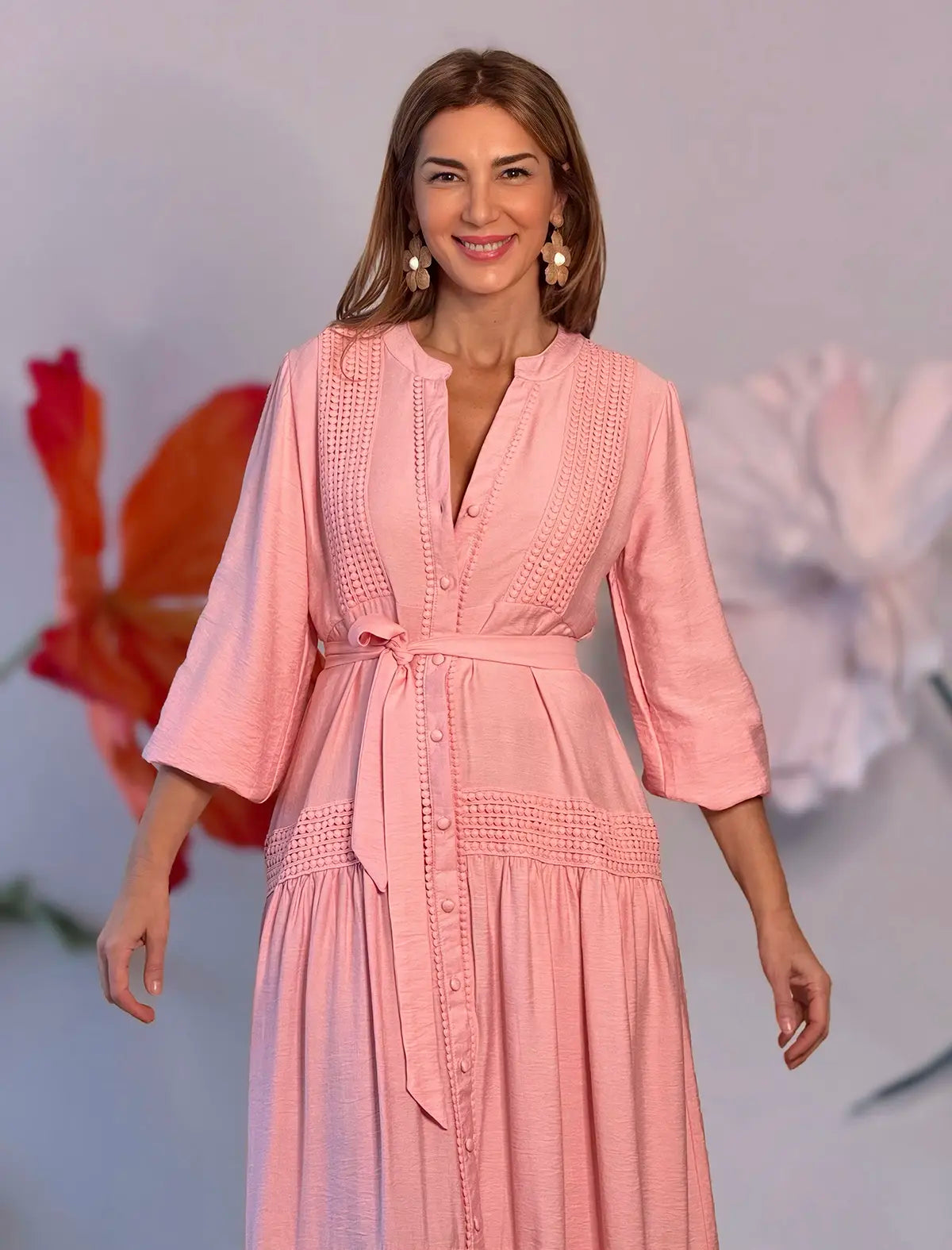 Vestido camisero bonito rosa