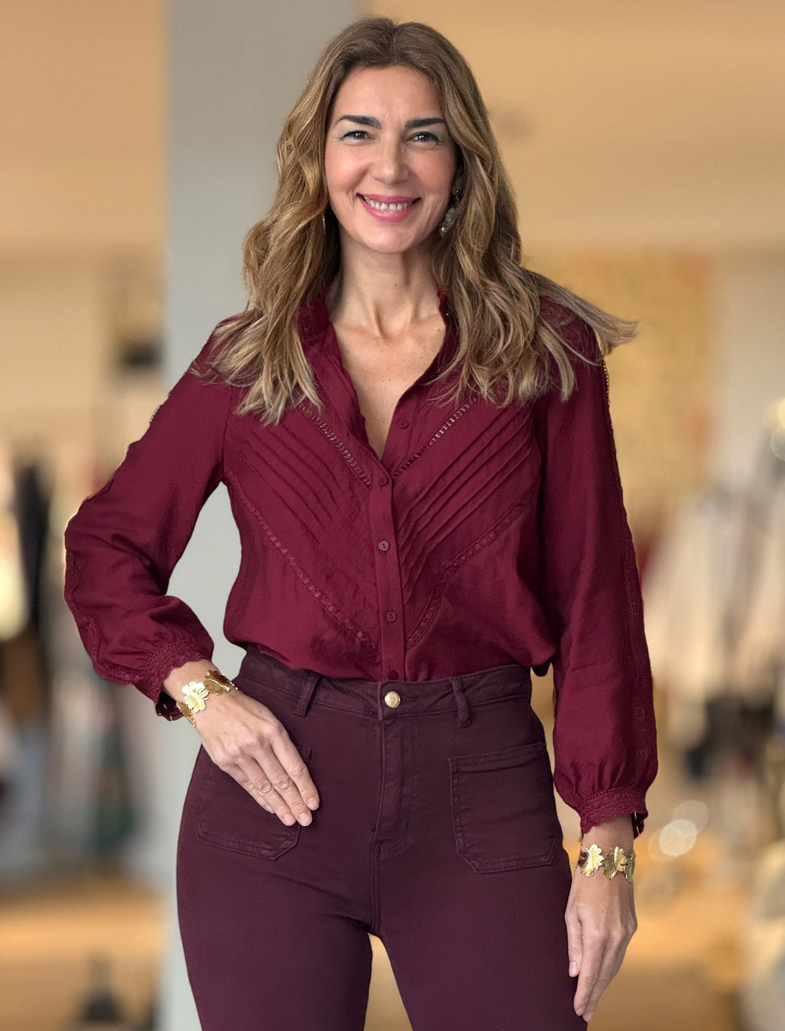 Burgundy embroidered shirt
