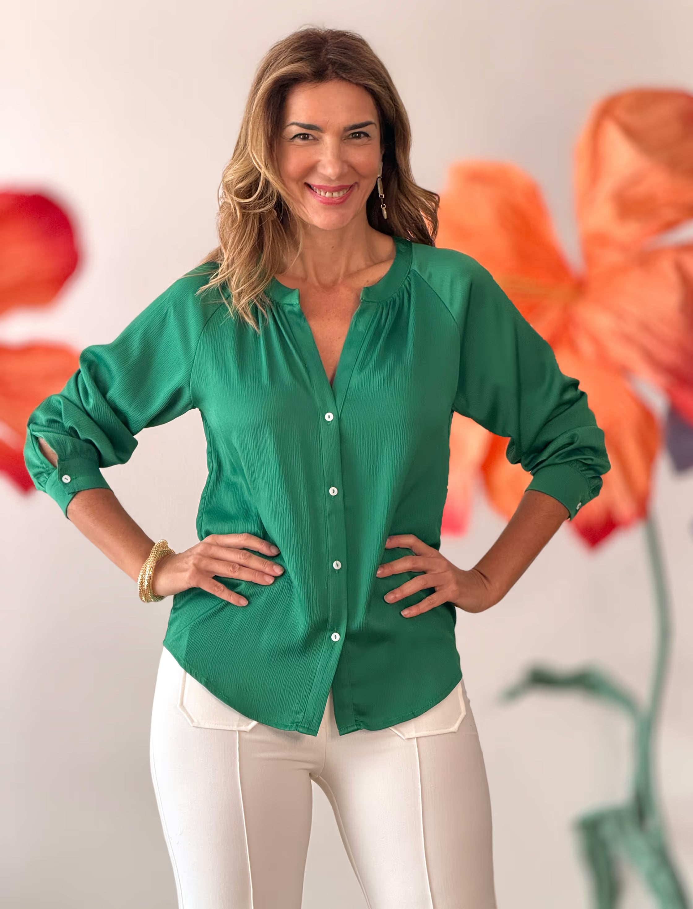 Camisa fluida Nuria esmeralda