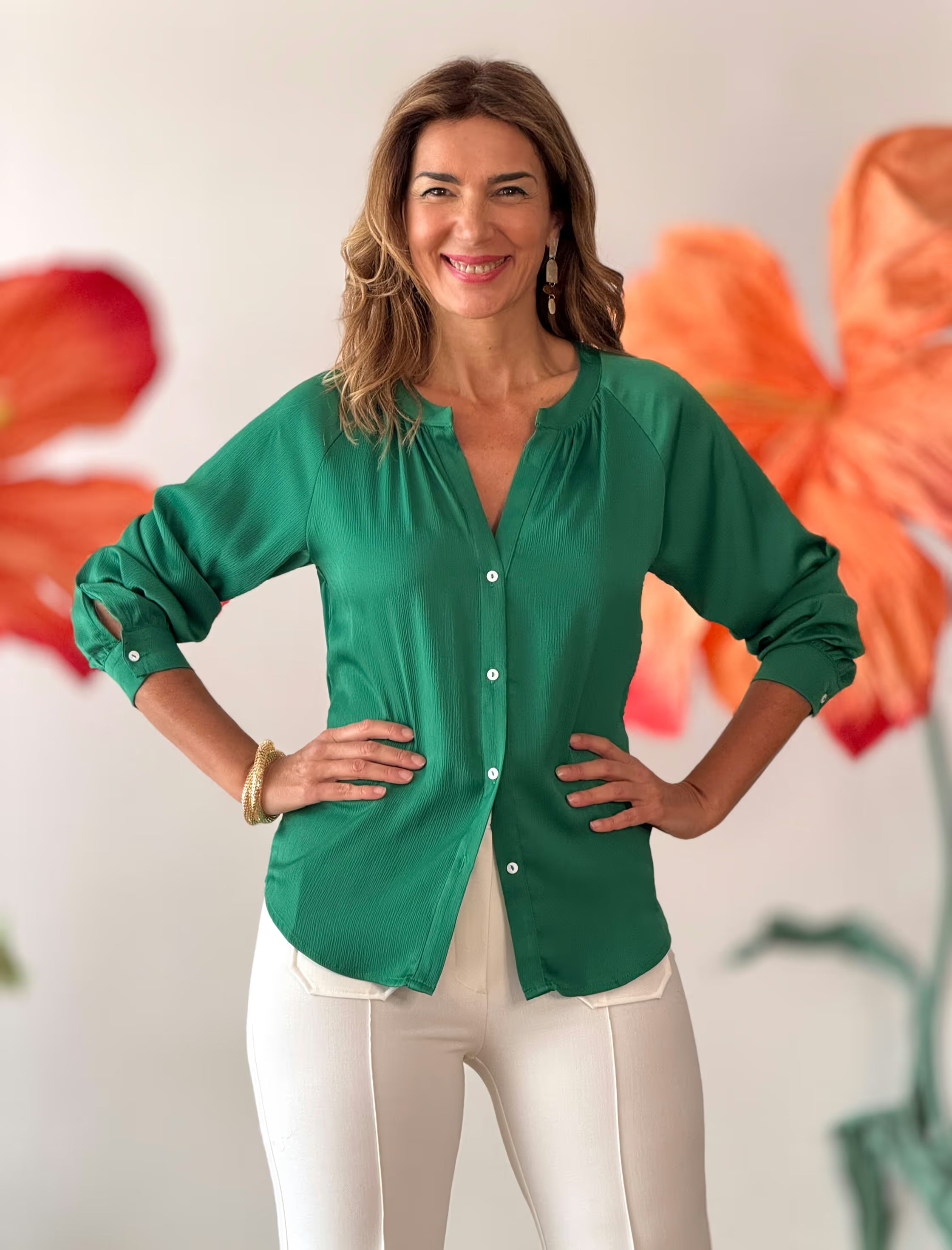Camisa fluida Nuria esmeralda