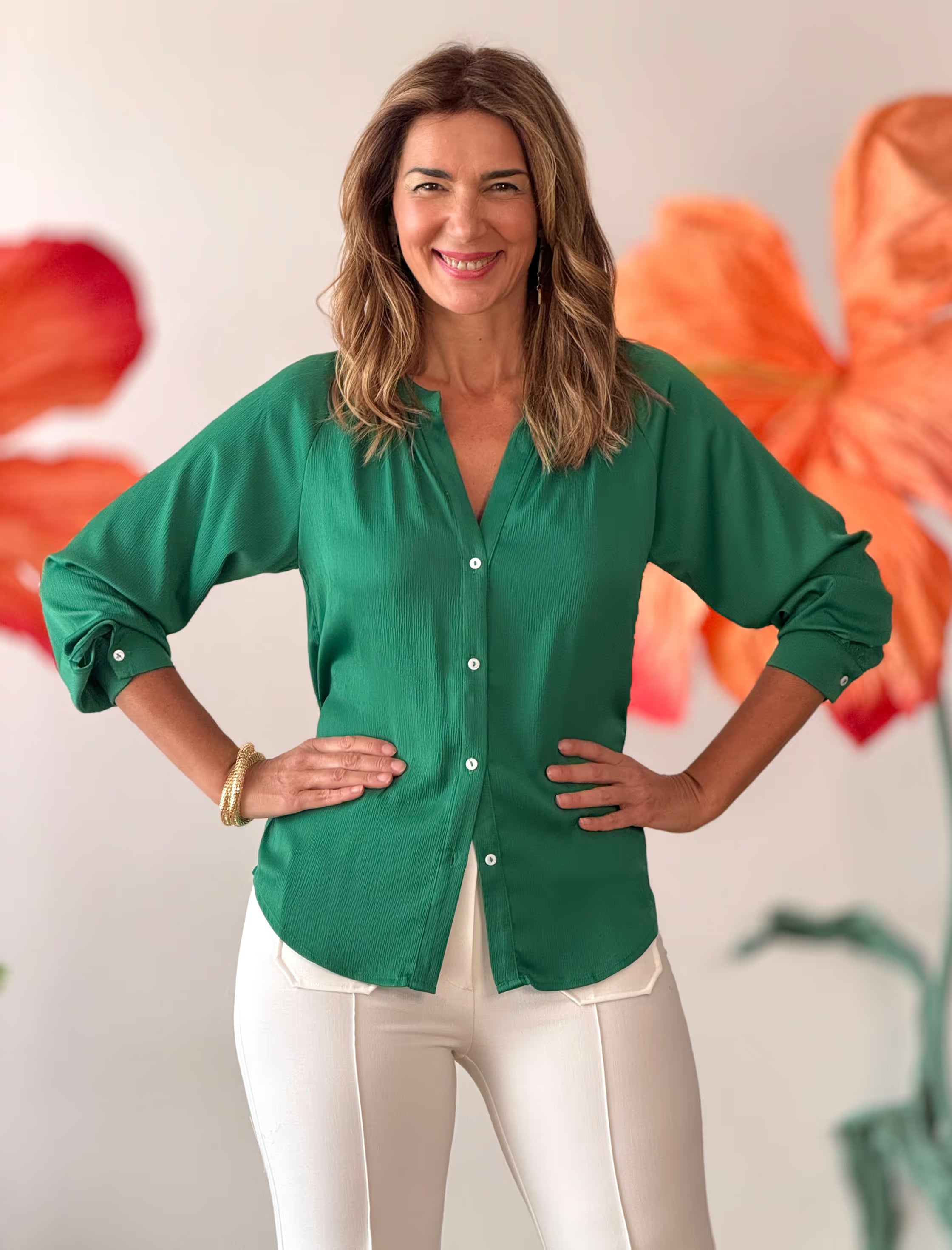 Camisa fluida Nuria esmeralda