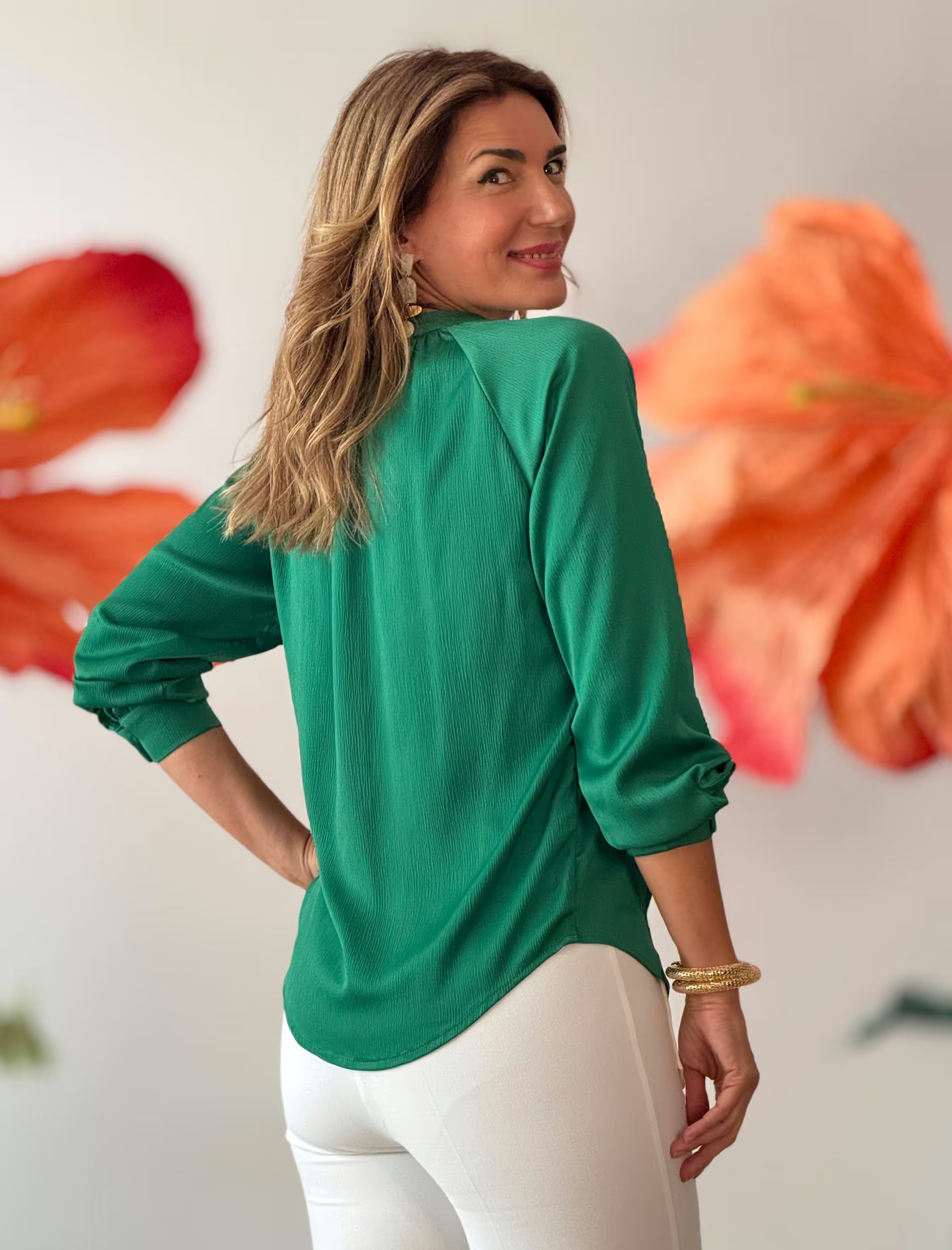 Camisa fluida Nuria esmeralda