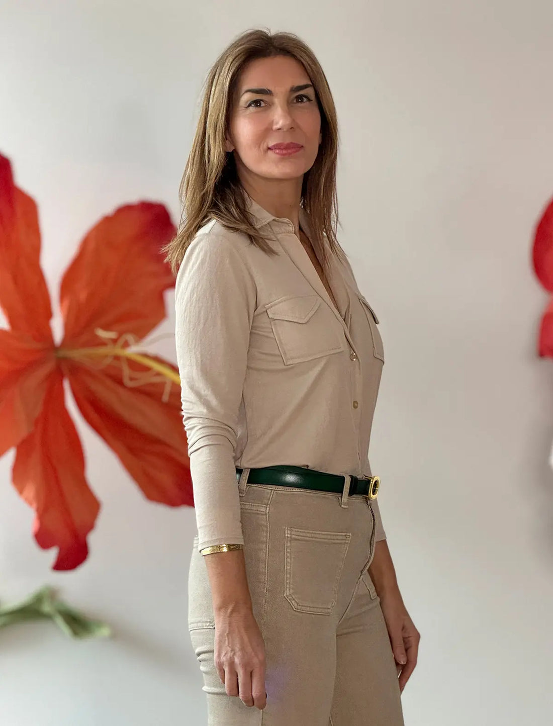 Camisa de viscosa beige para todo