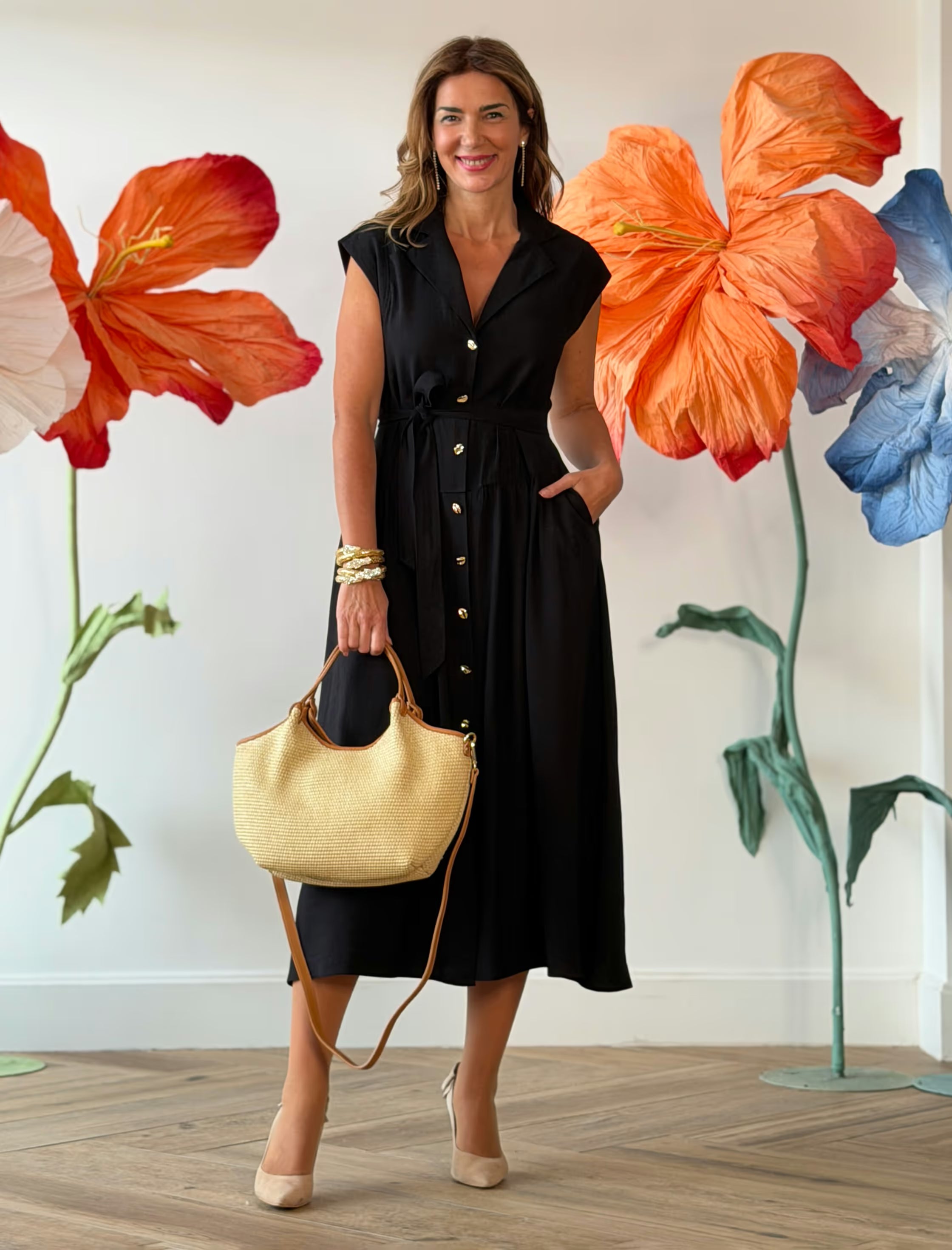 Bolso ideal Nuria rafia natural cuero