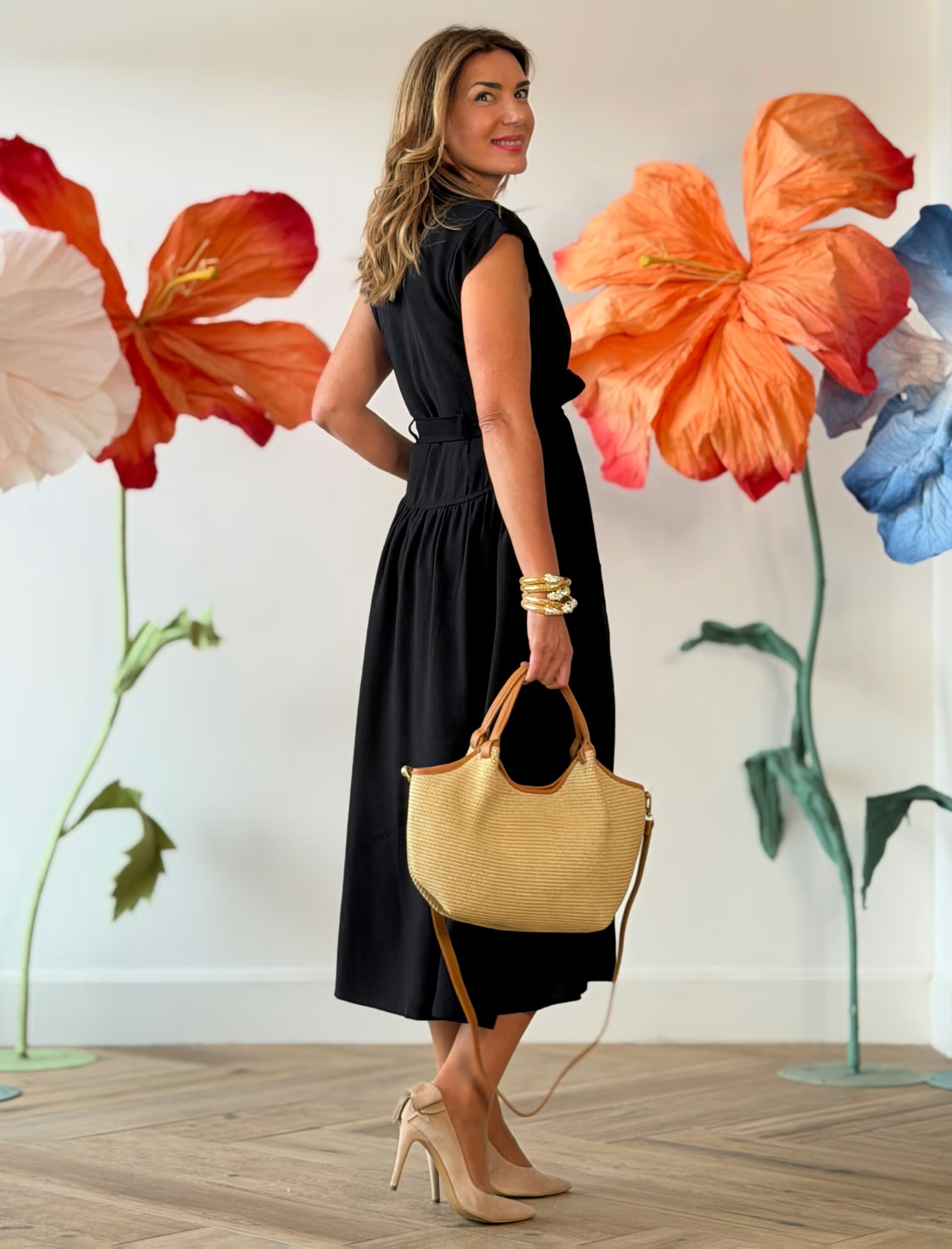 Bolso ideal Nuria rafia natural cuero