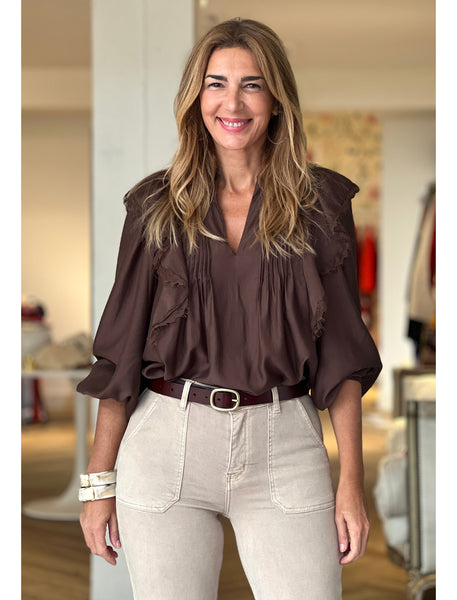 トップス Yoli Frilled blouse for gather / Brown IMG_8622_08a5c5bc-477e-4e6d-