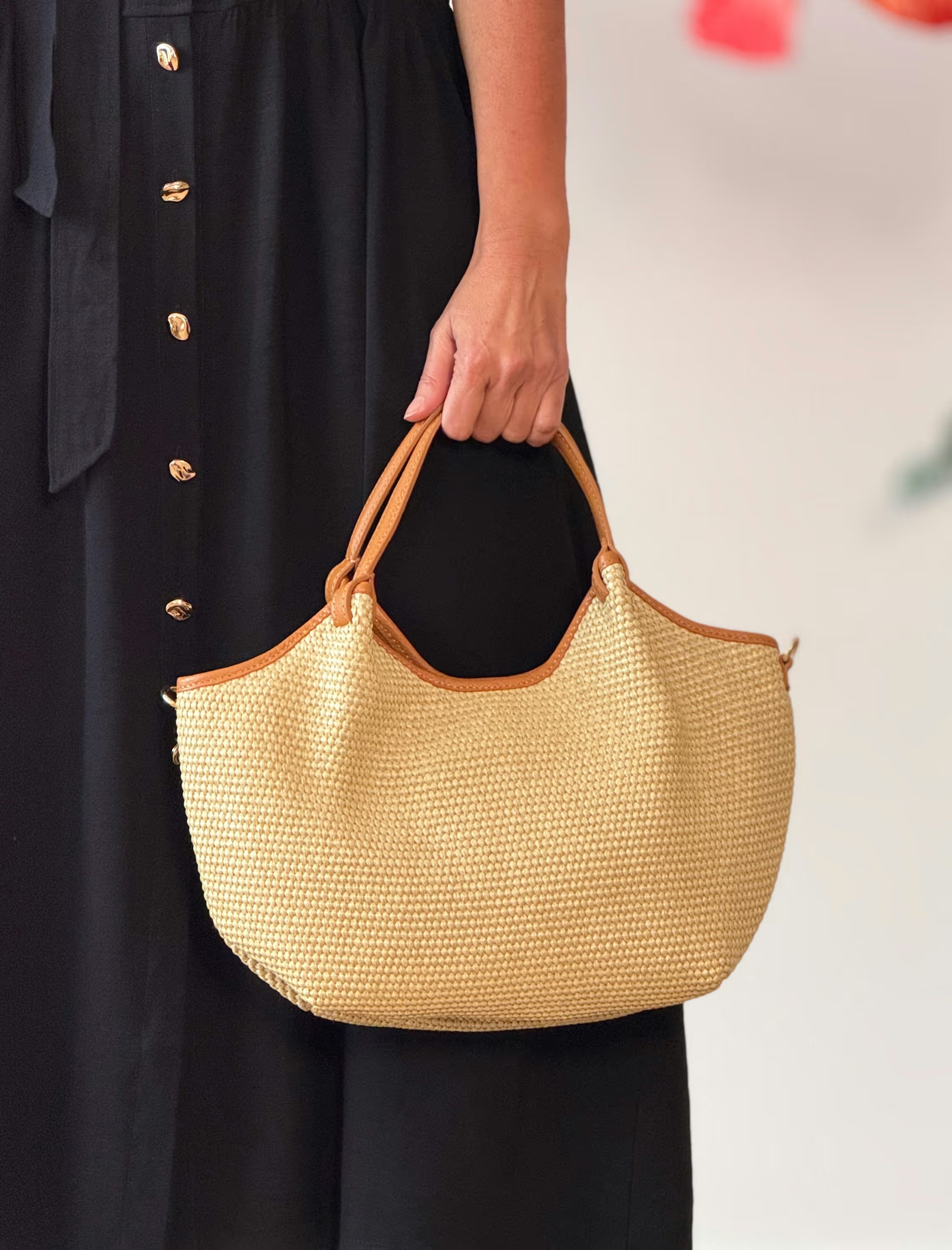 Bolso ideal Nuria rafia natural cuero