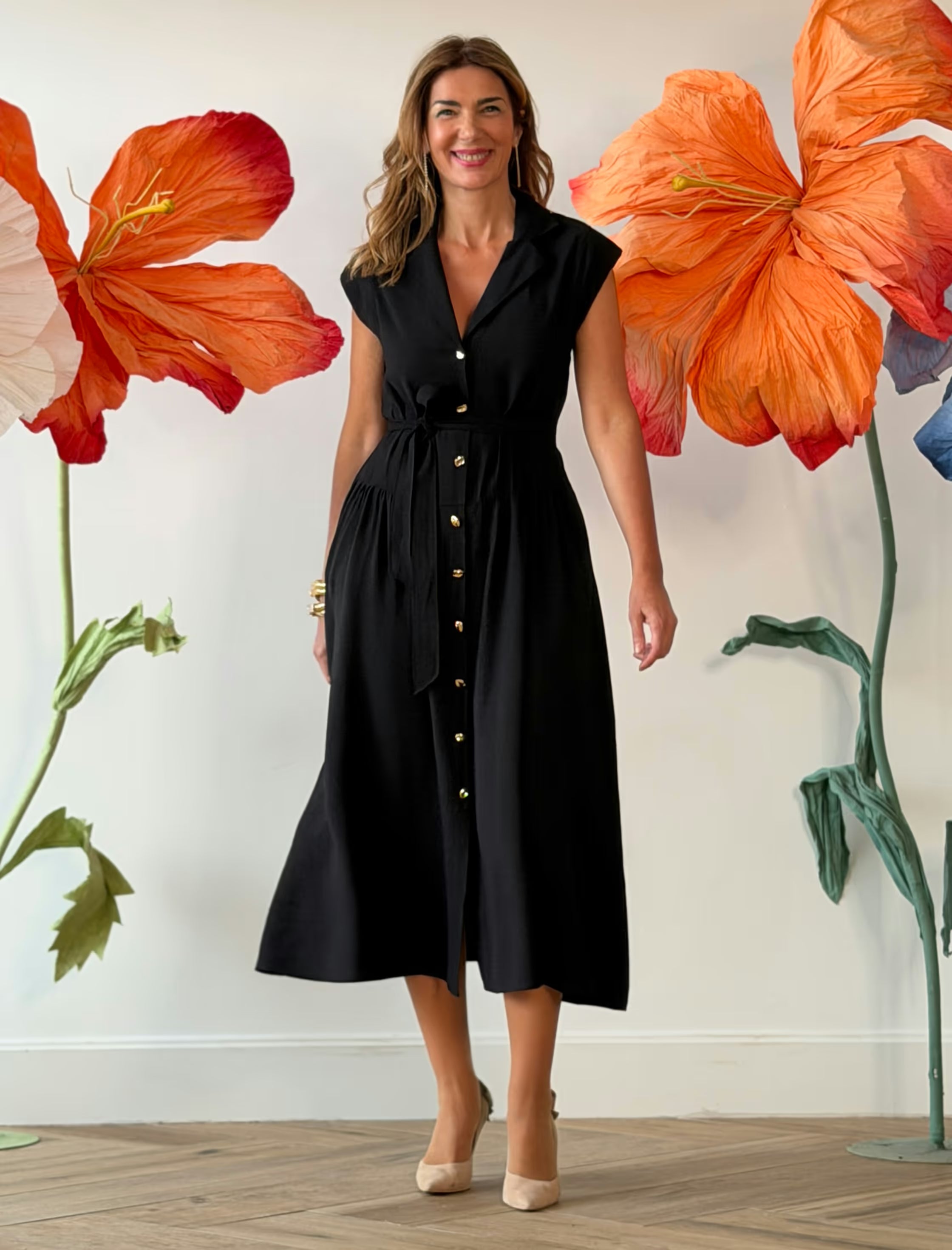 Vestido midi chic negro