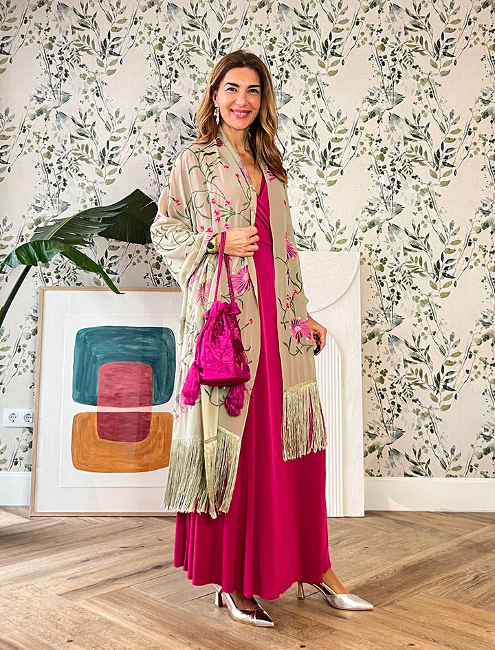 Bolso pochette seda bordada buganvilla