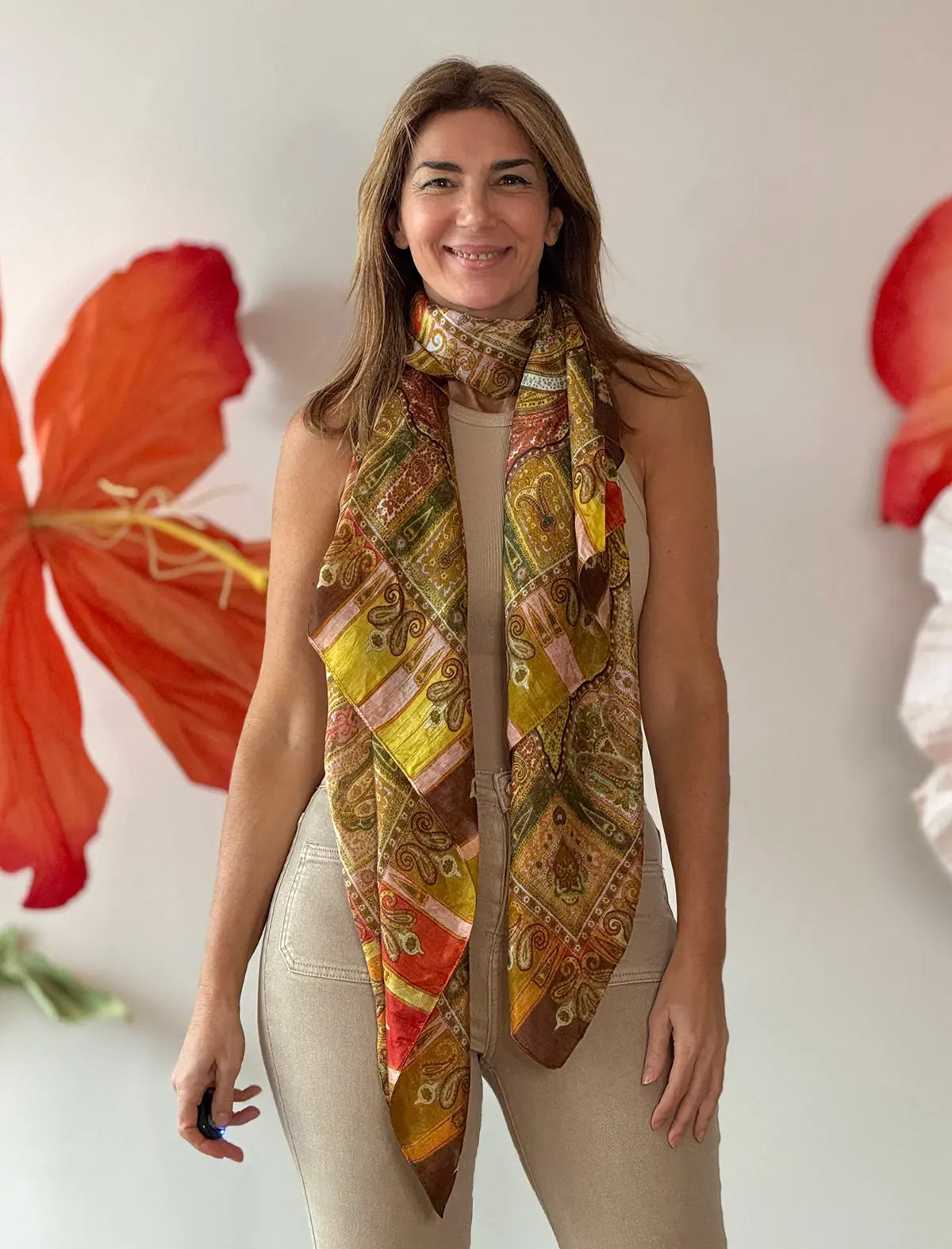 Pañuelo de seda estampado cashmere
