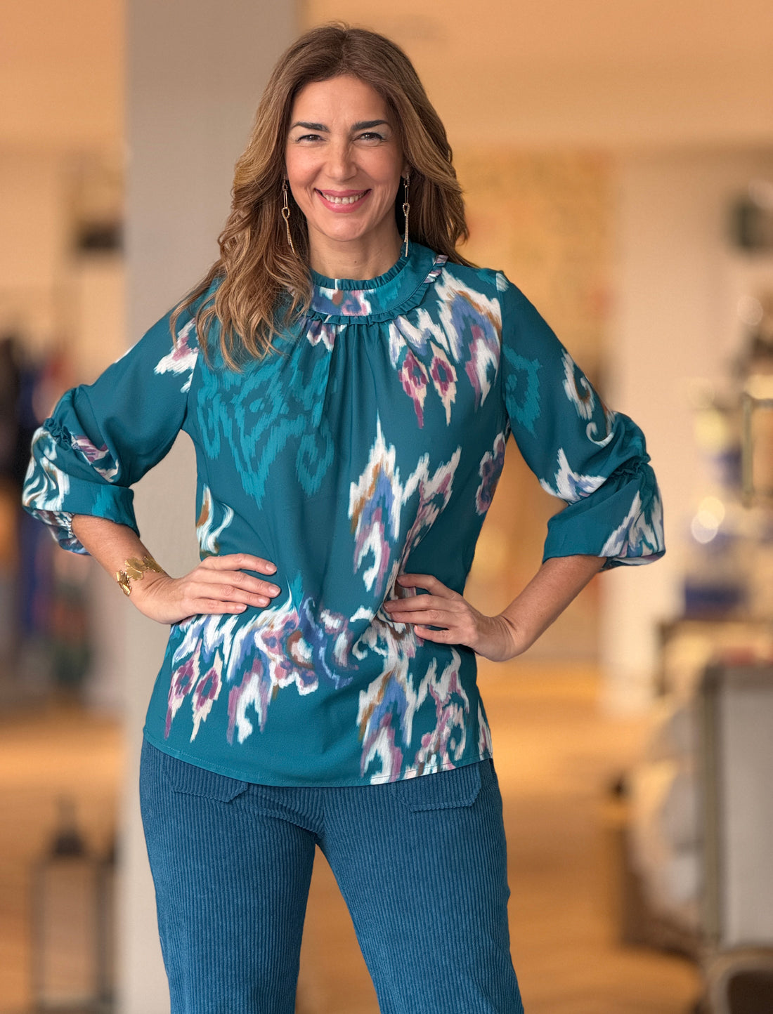 Blusa Ikat turquesa ideal