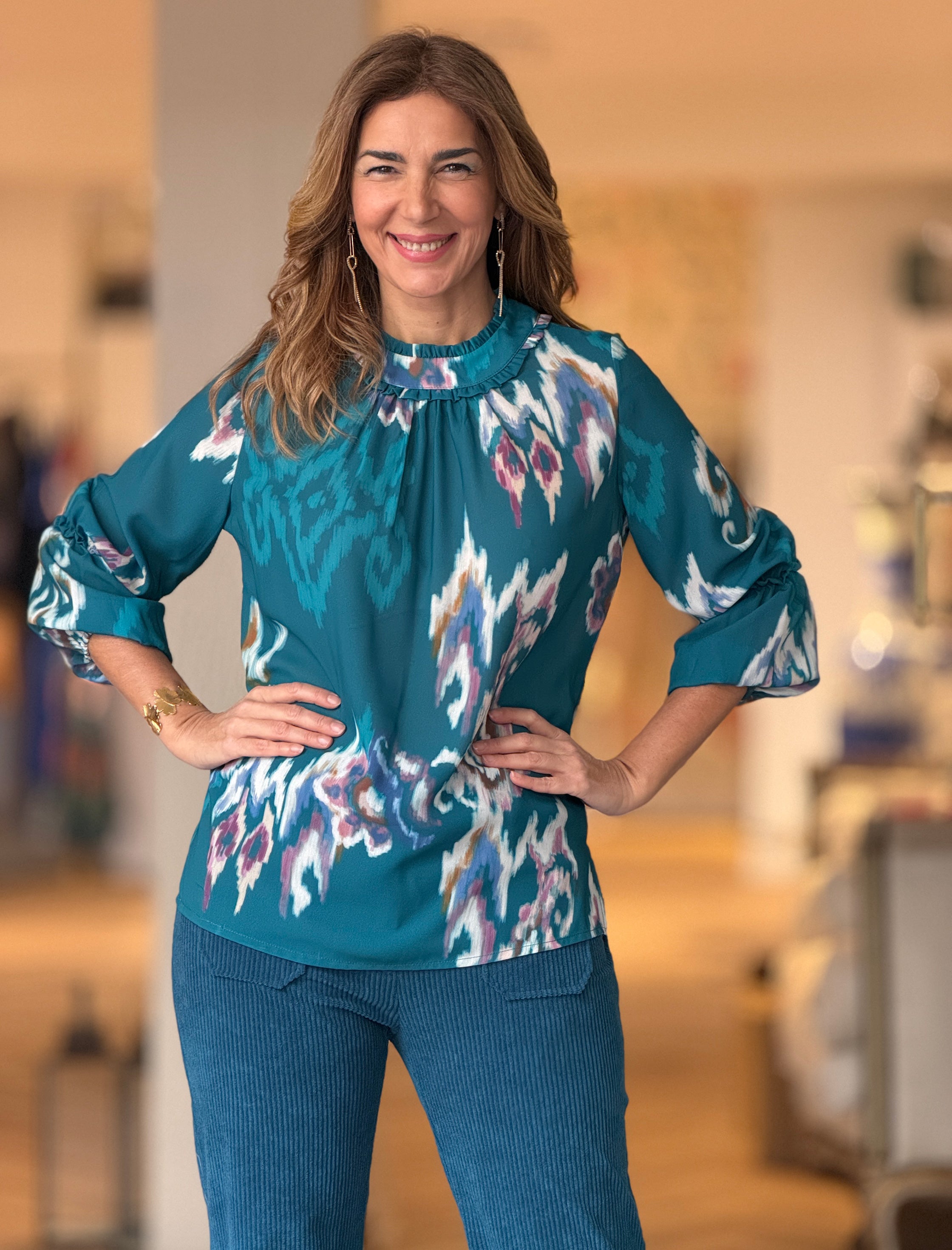 Blusa Ikat turquesa ideal