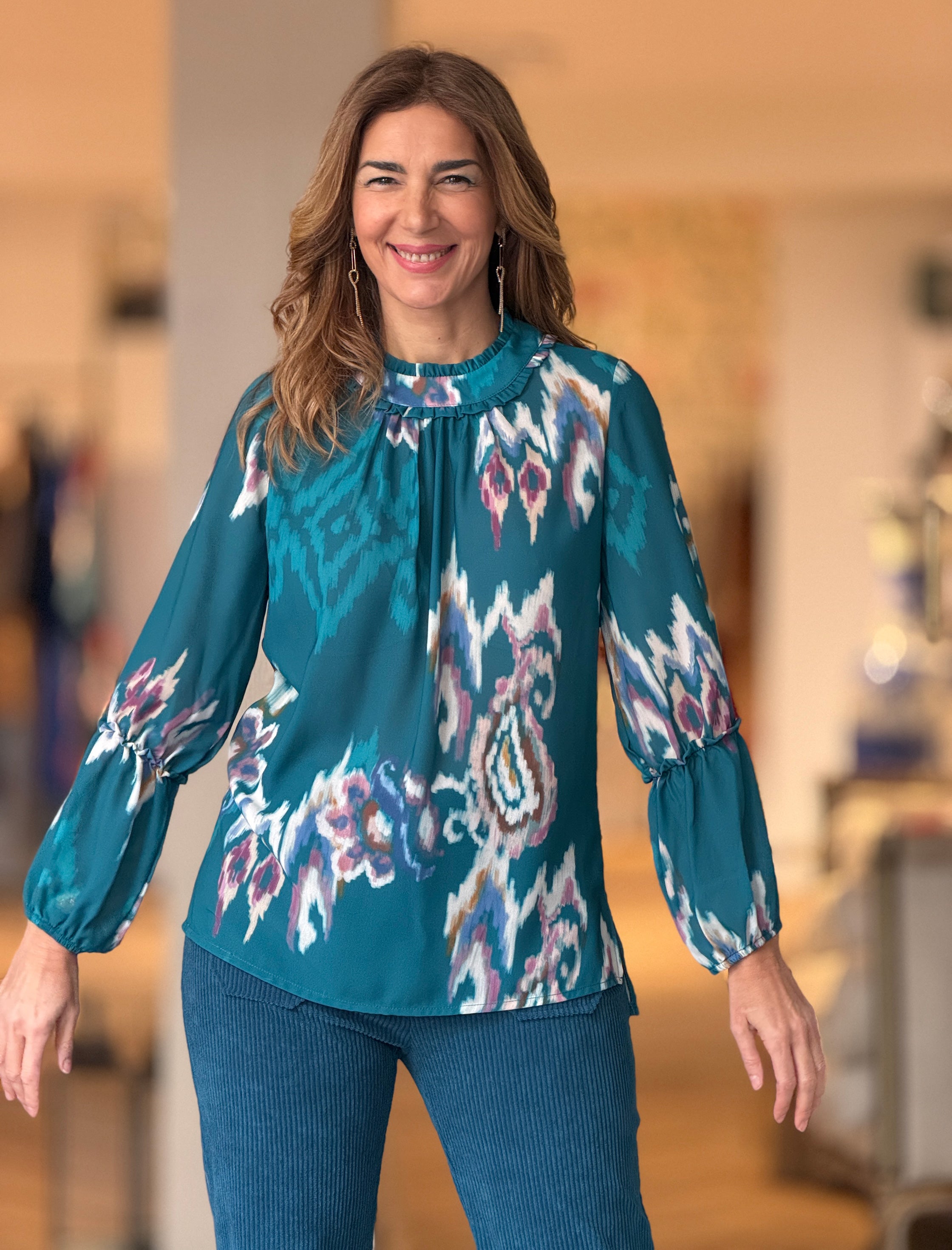 Blusa Ikat turquesa ideal