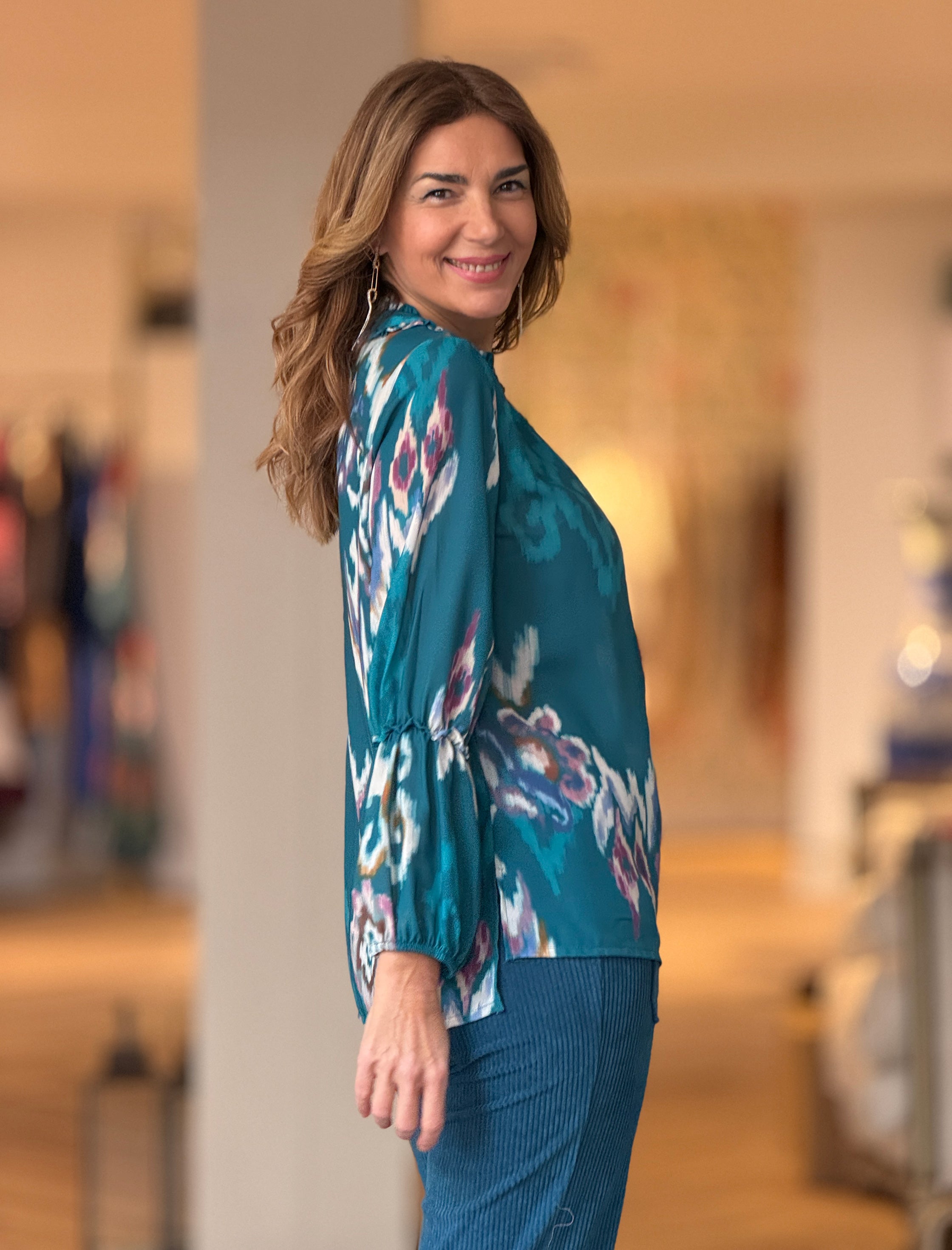 Blusa Ikat turquesa ideal