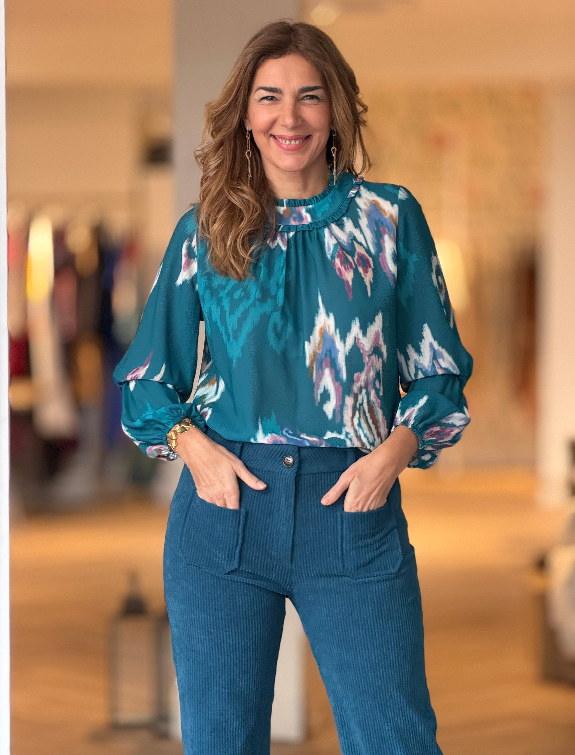 Blusa Ikat turquesa ideal