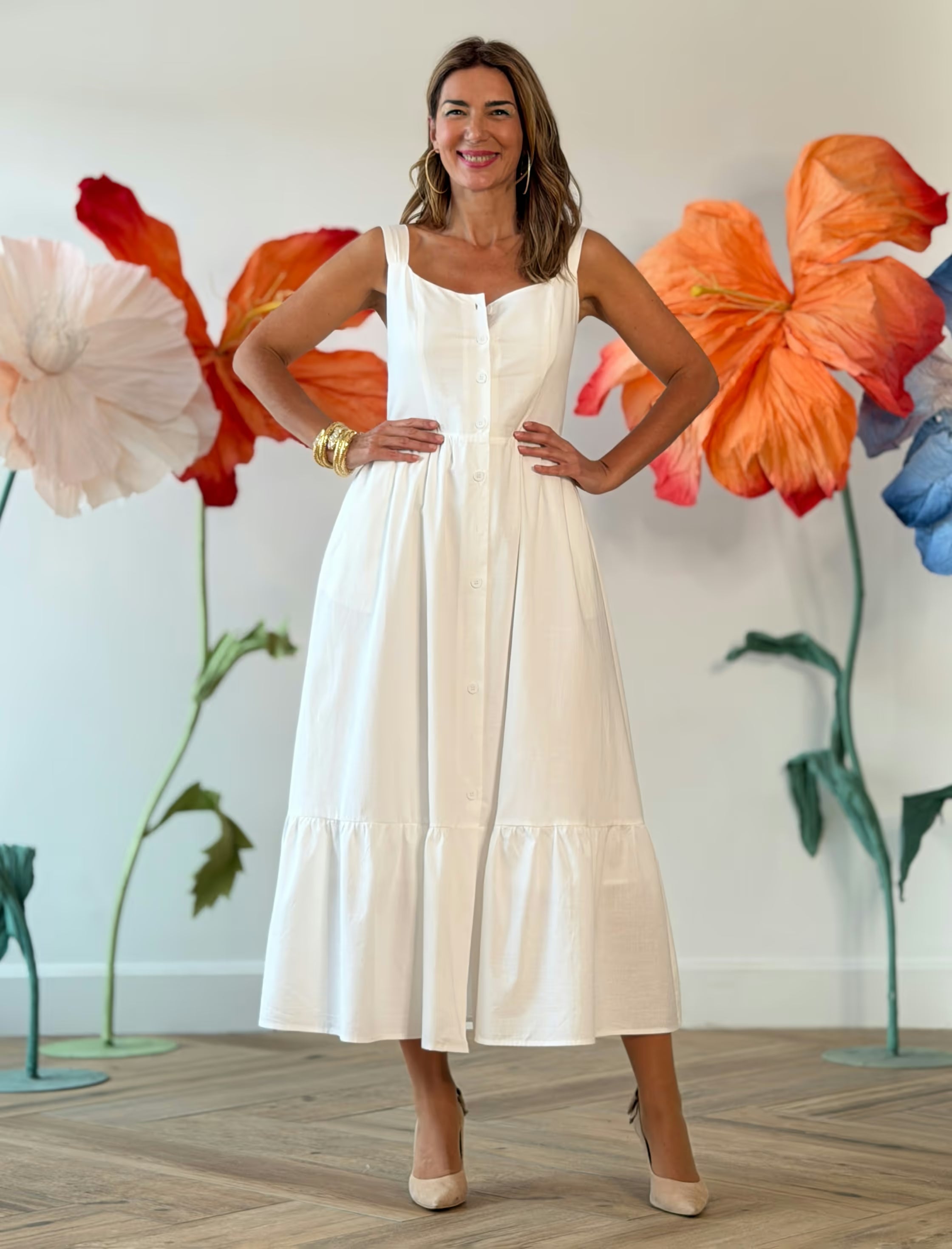 Vestido blanco camisero de tirantes