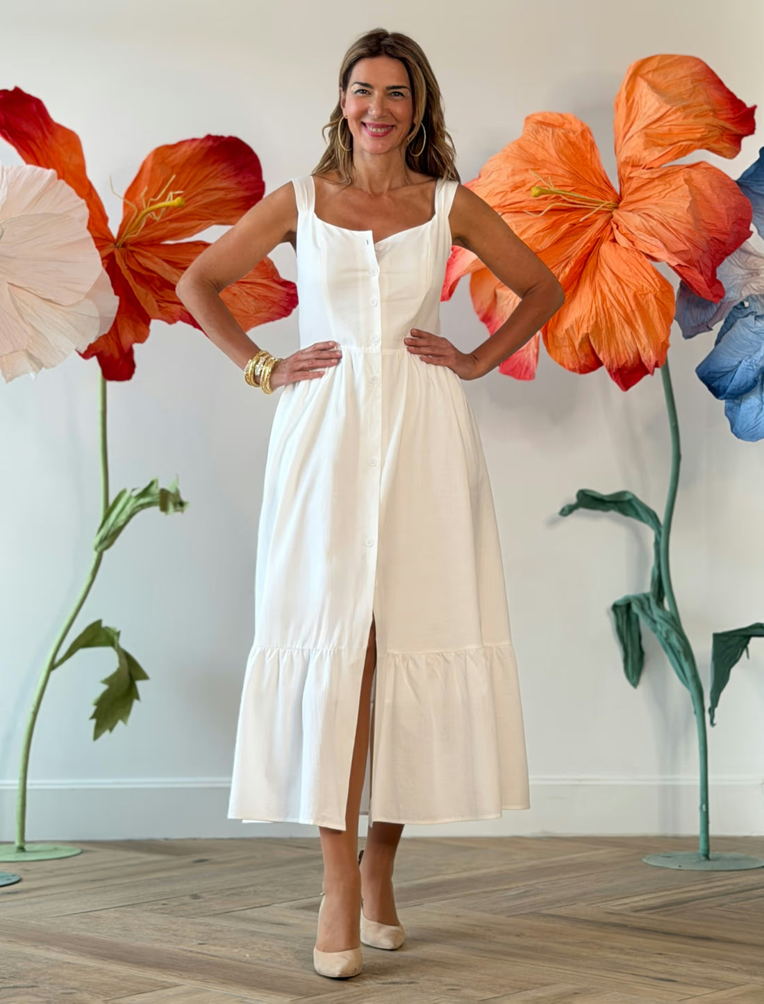 Vestido blanco camisero de tirantes