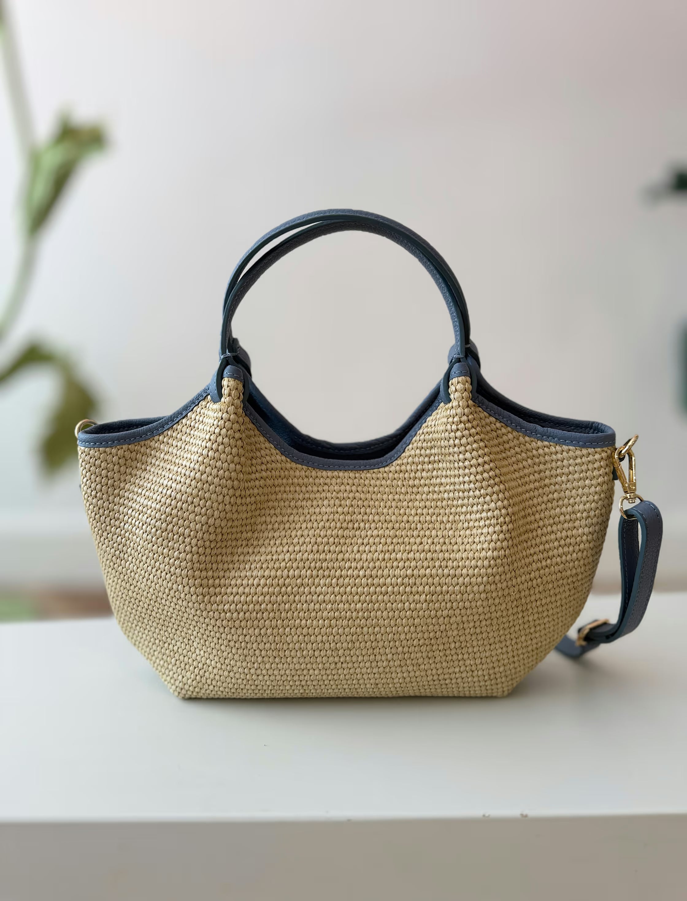 Bolso ideal Nuria rafia natural azulón