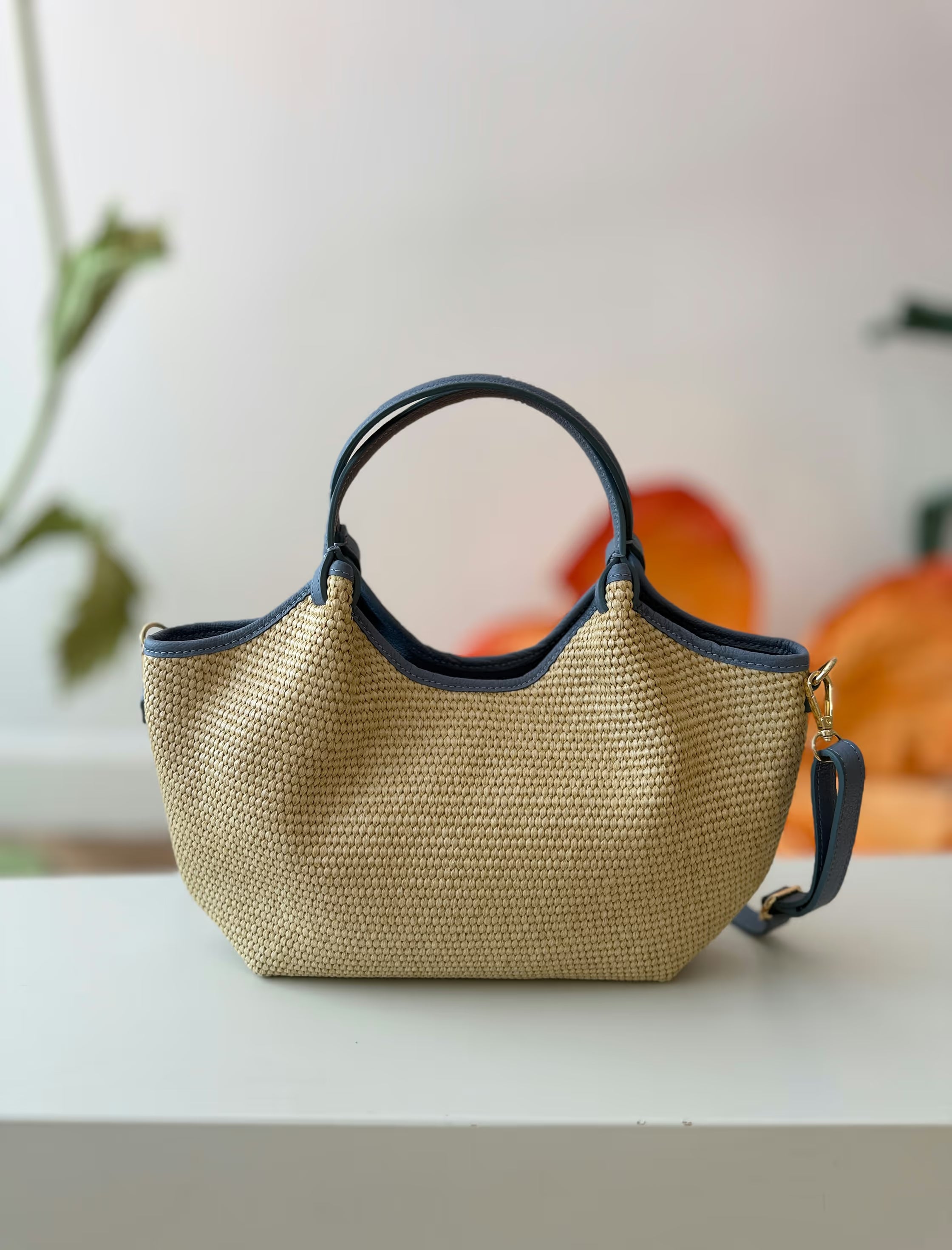 Bolso ideal Nuria rafia natural azulón