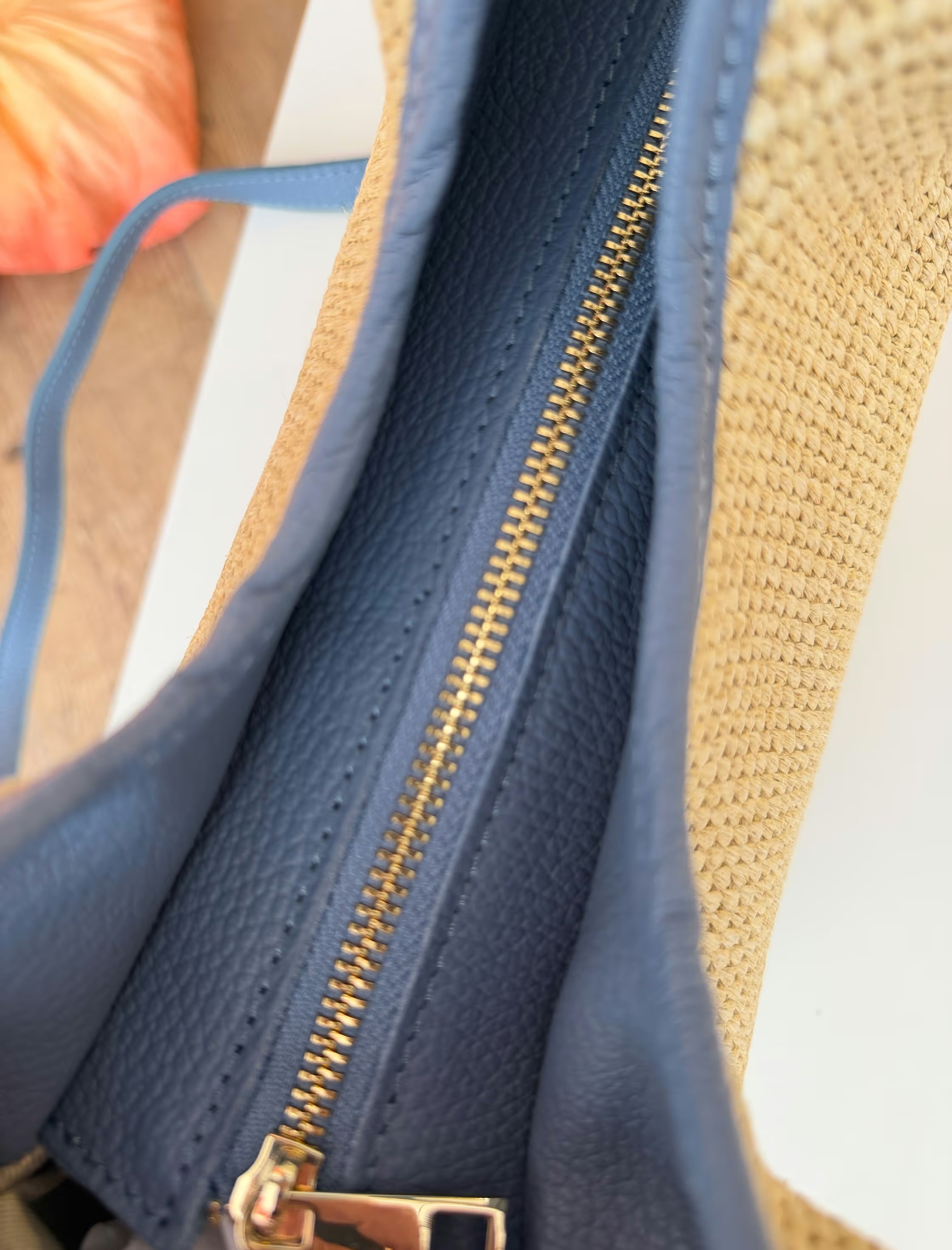 Bolso ideal Nuria rafia natural azulón