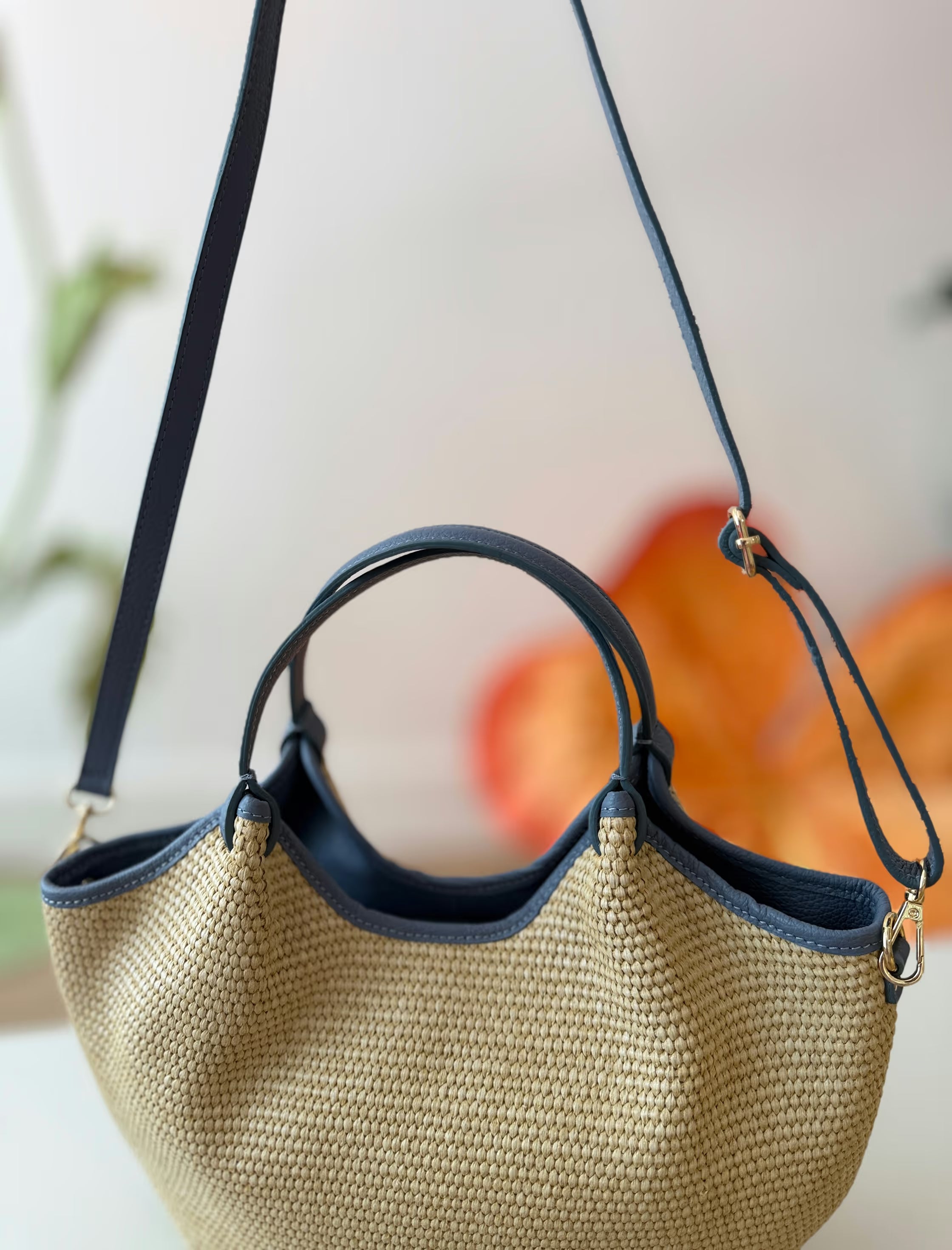 Bolso ideal Nuria rafia natural azulón