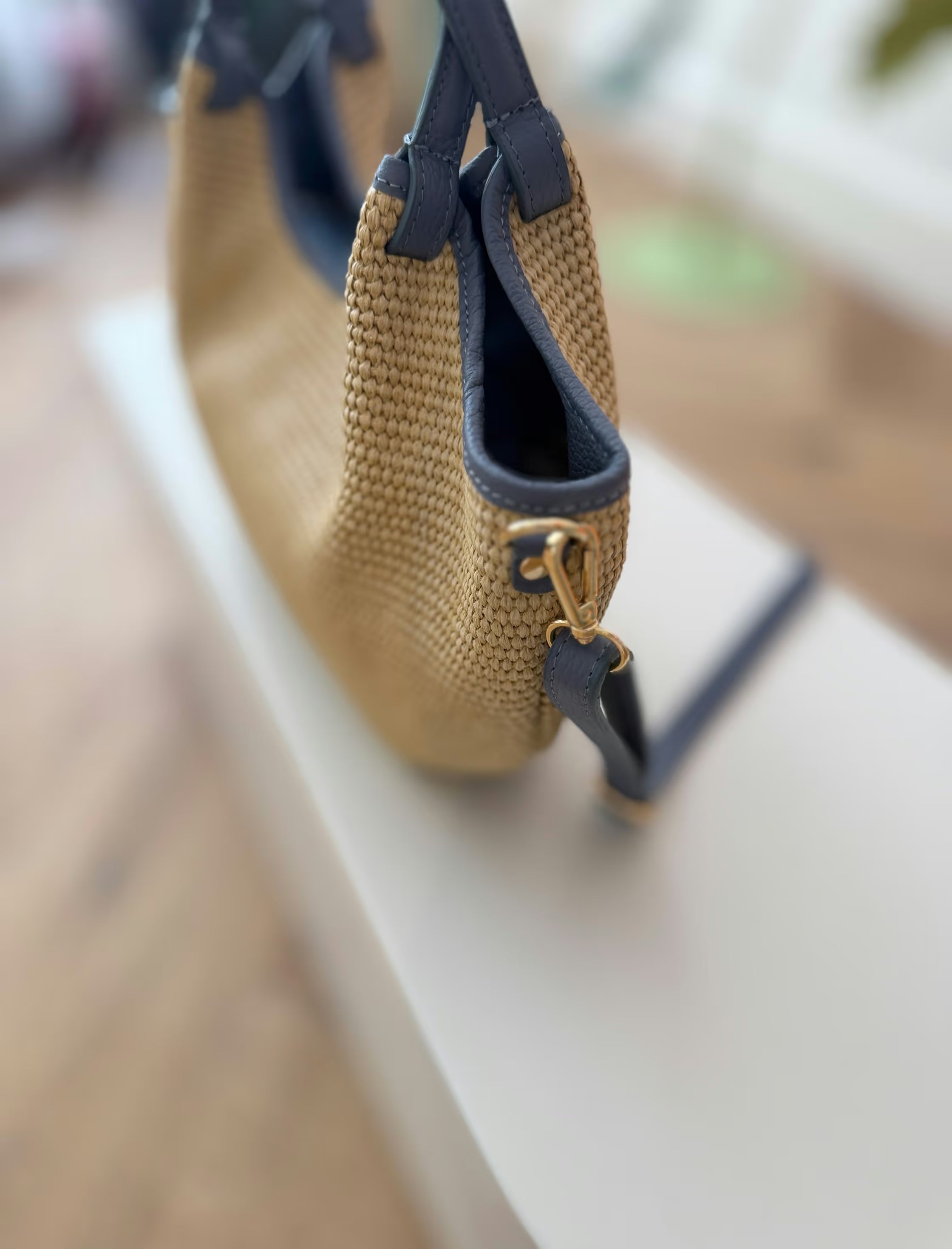 Bolso ideal Nuria rafia natural azulón