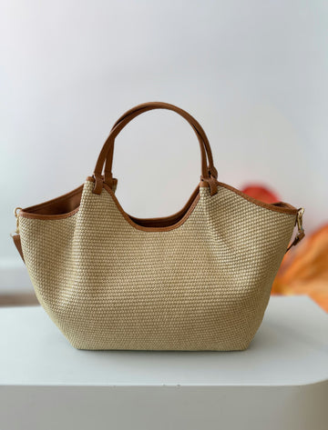 Bolso ideal Carolina rafia natural cuero