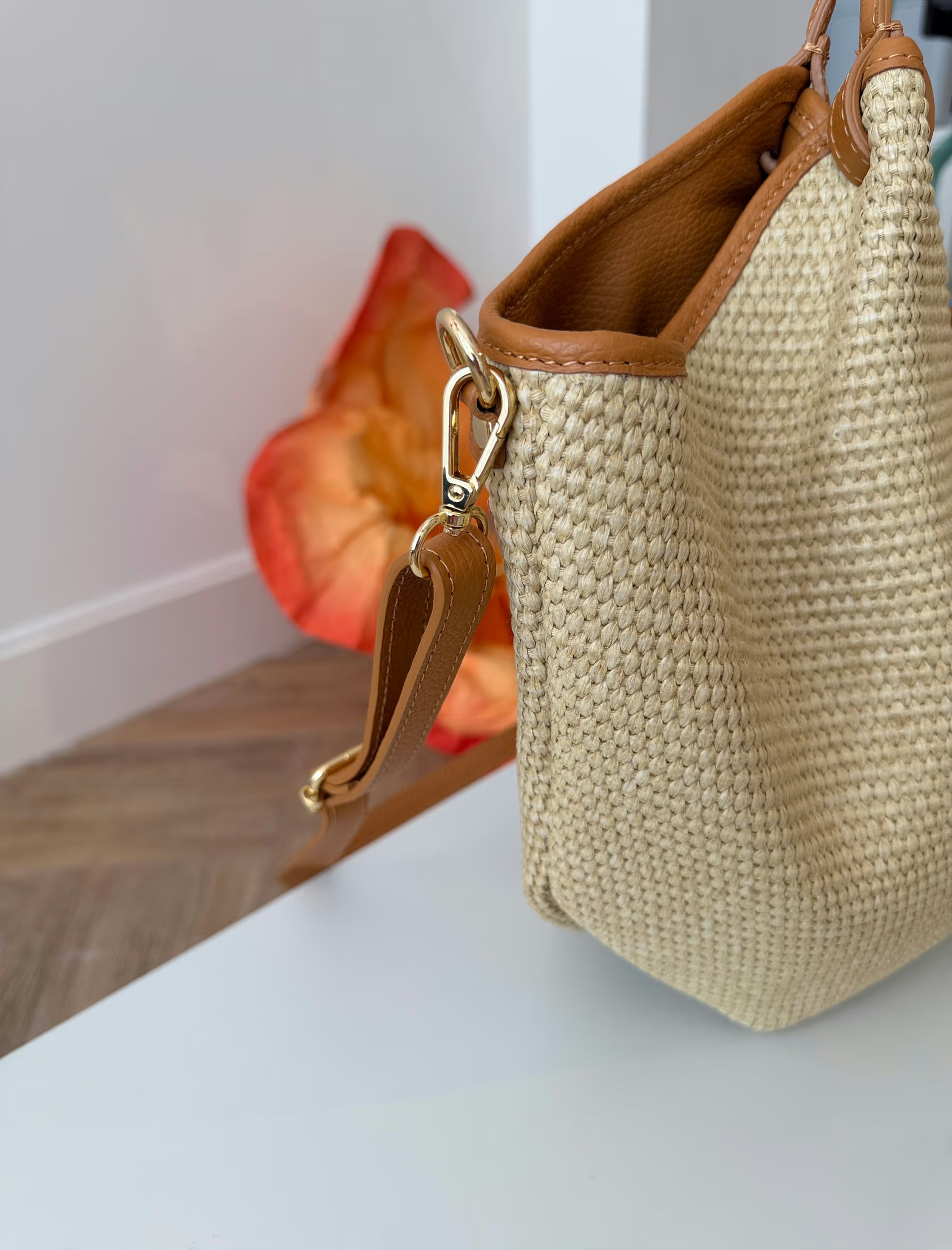 Bolso ideal Carolina rafia natural cuero