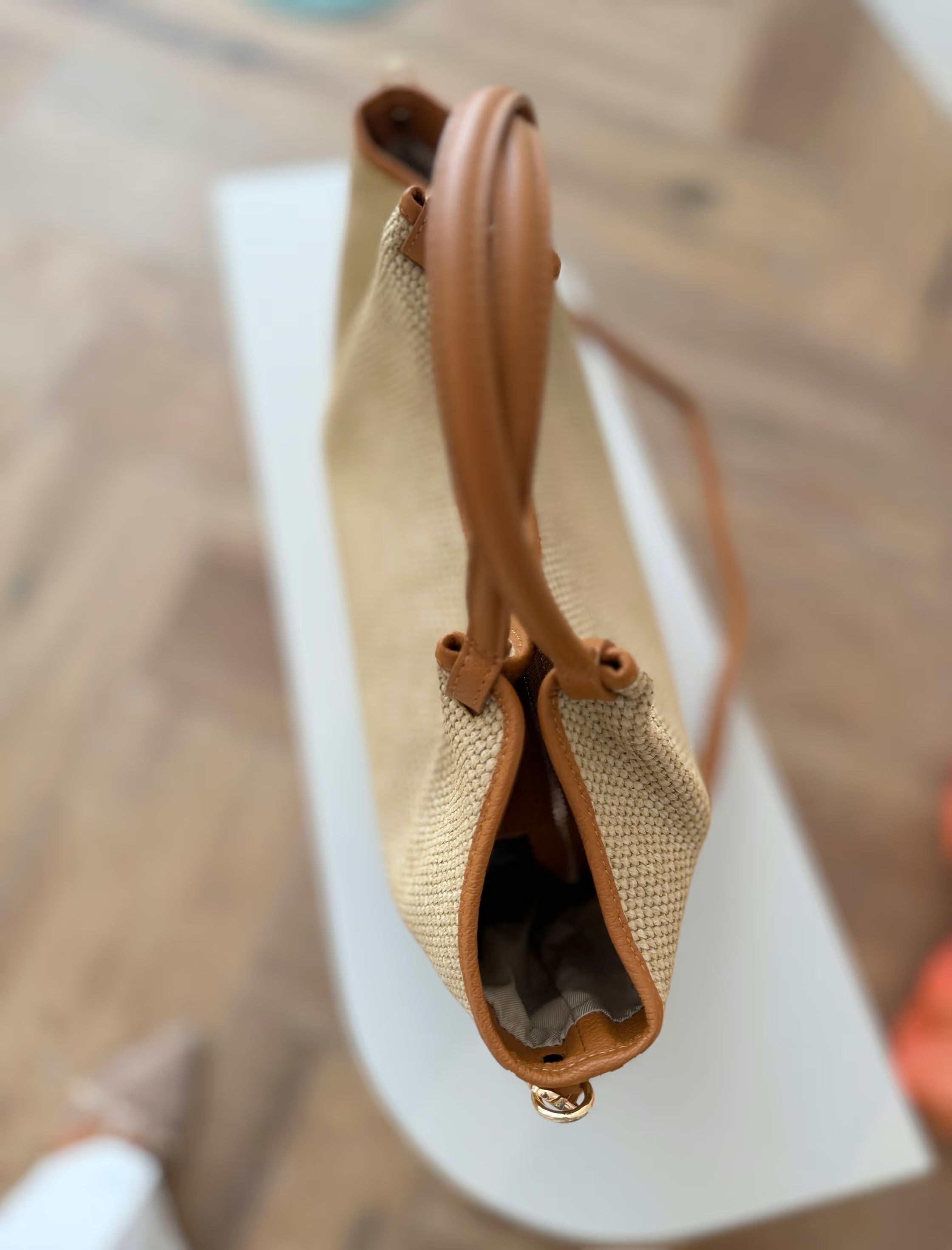 Bolso ideal Carolina rafia natural cuero