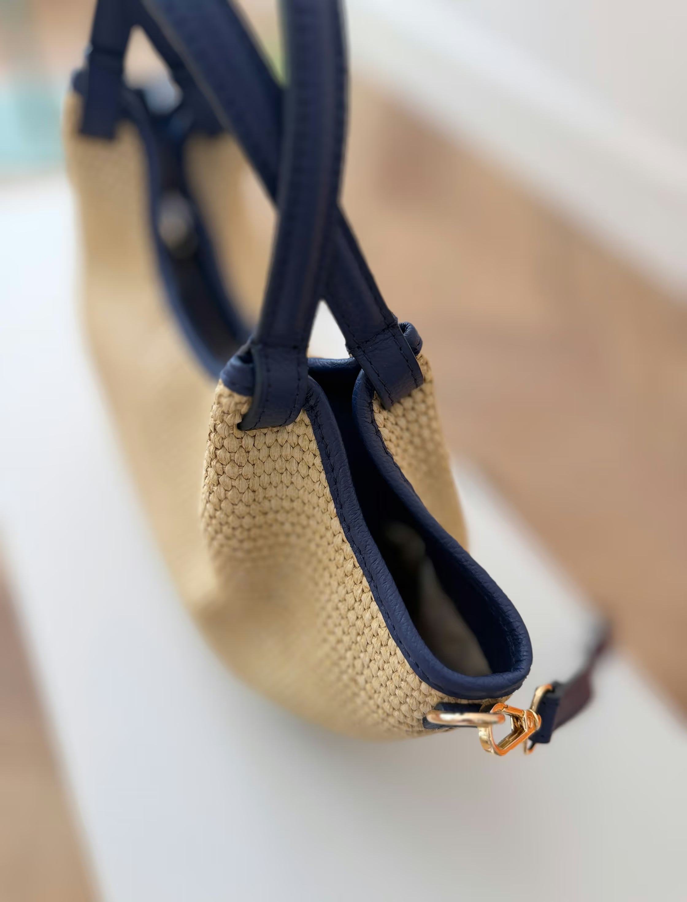 Bolso ideal Nuria rafia natural marino
