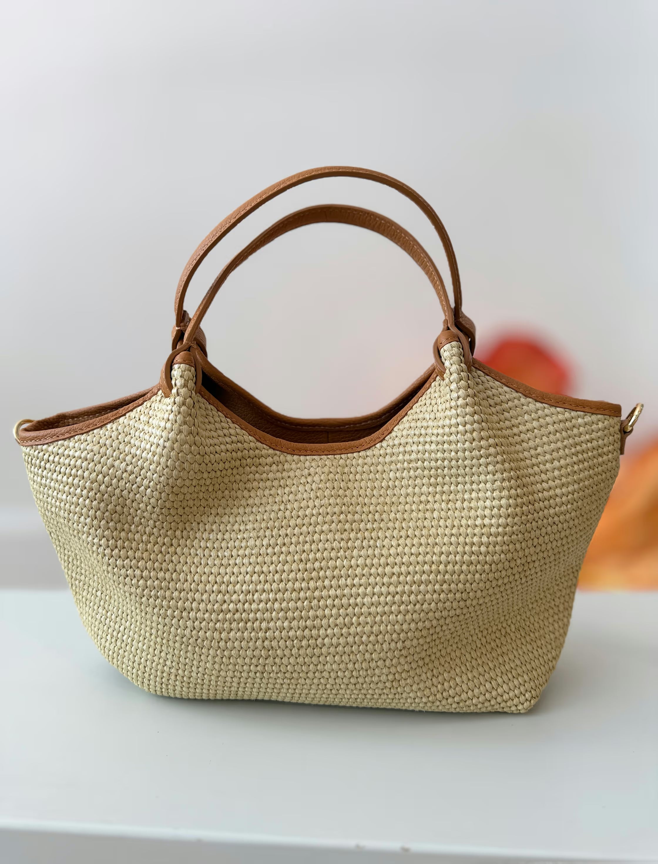 Bolso ideal Nuria rafia natural cuero