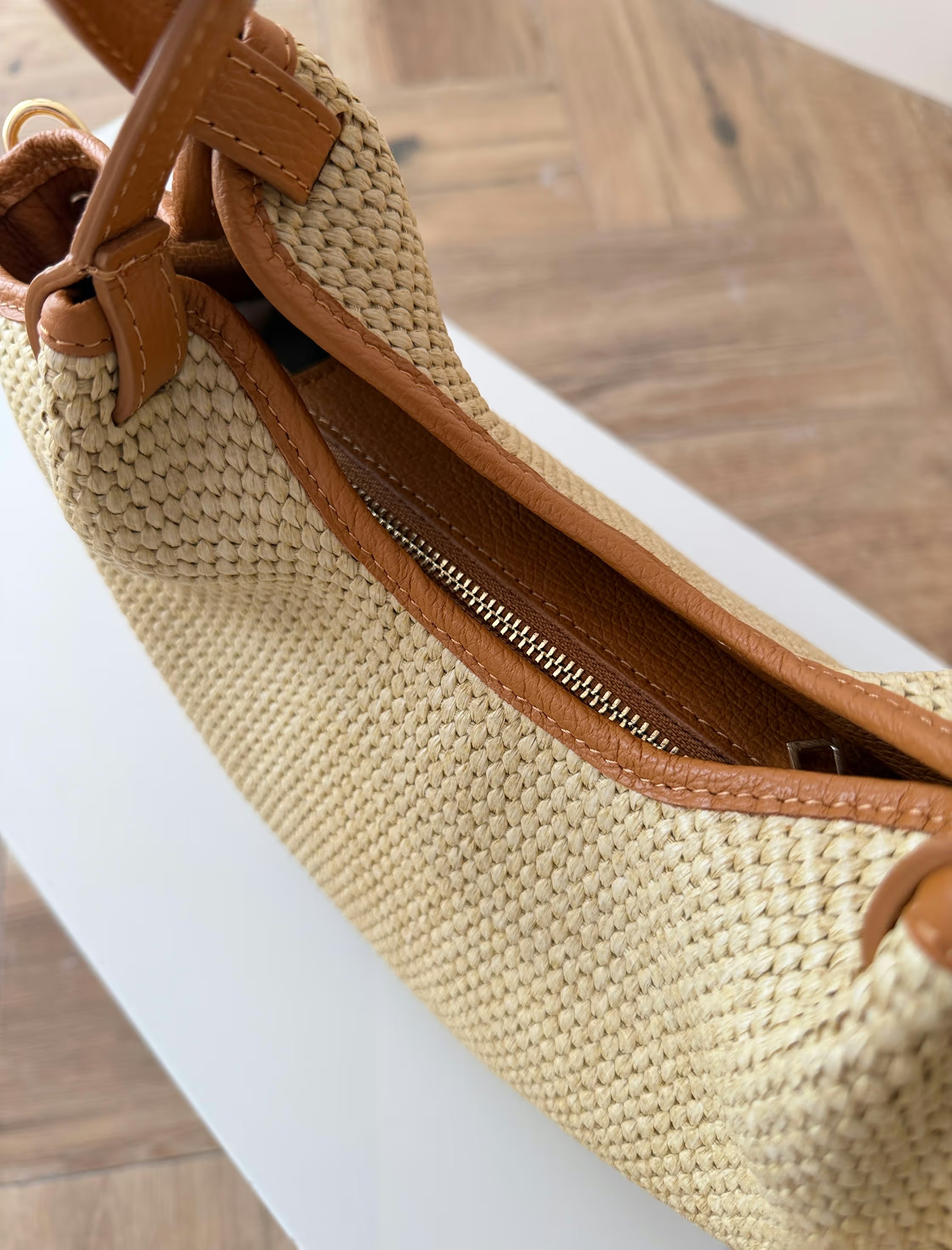 Bolso ideal Nuria rafia natural cuero