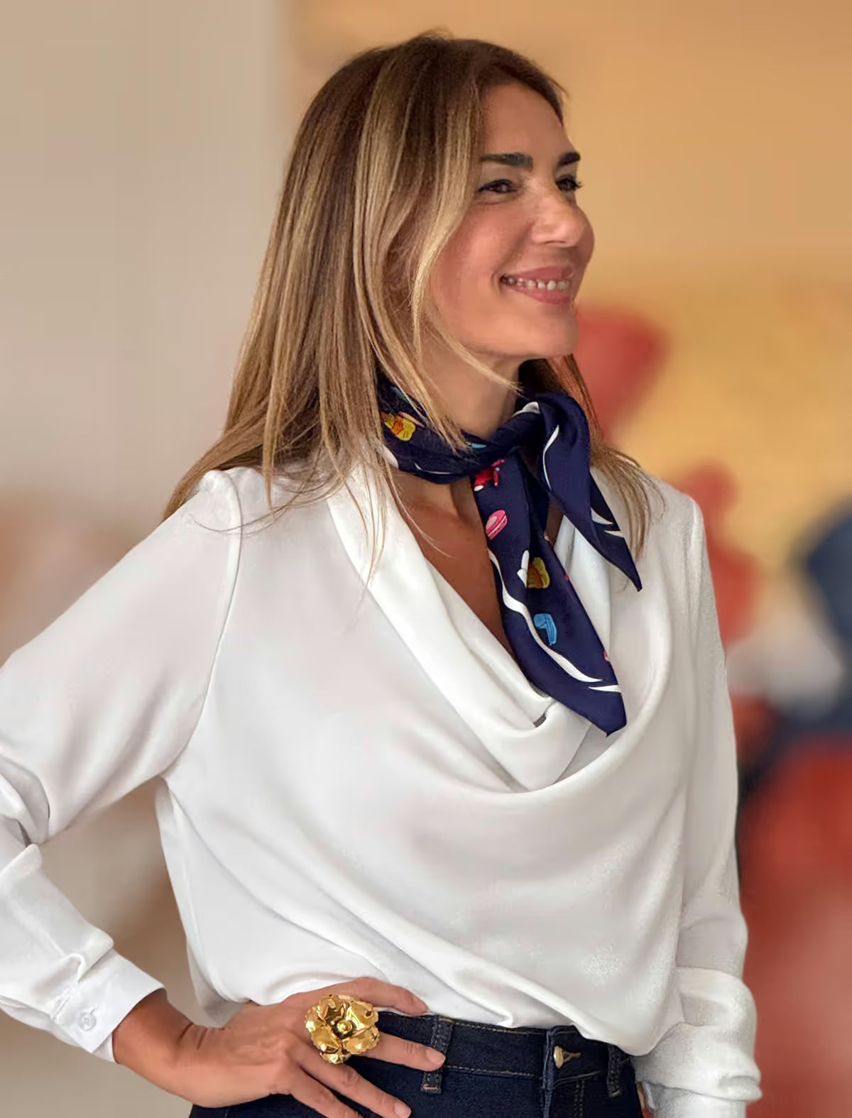 Pañuelo de seda de ositos chic azul