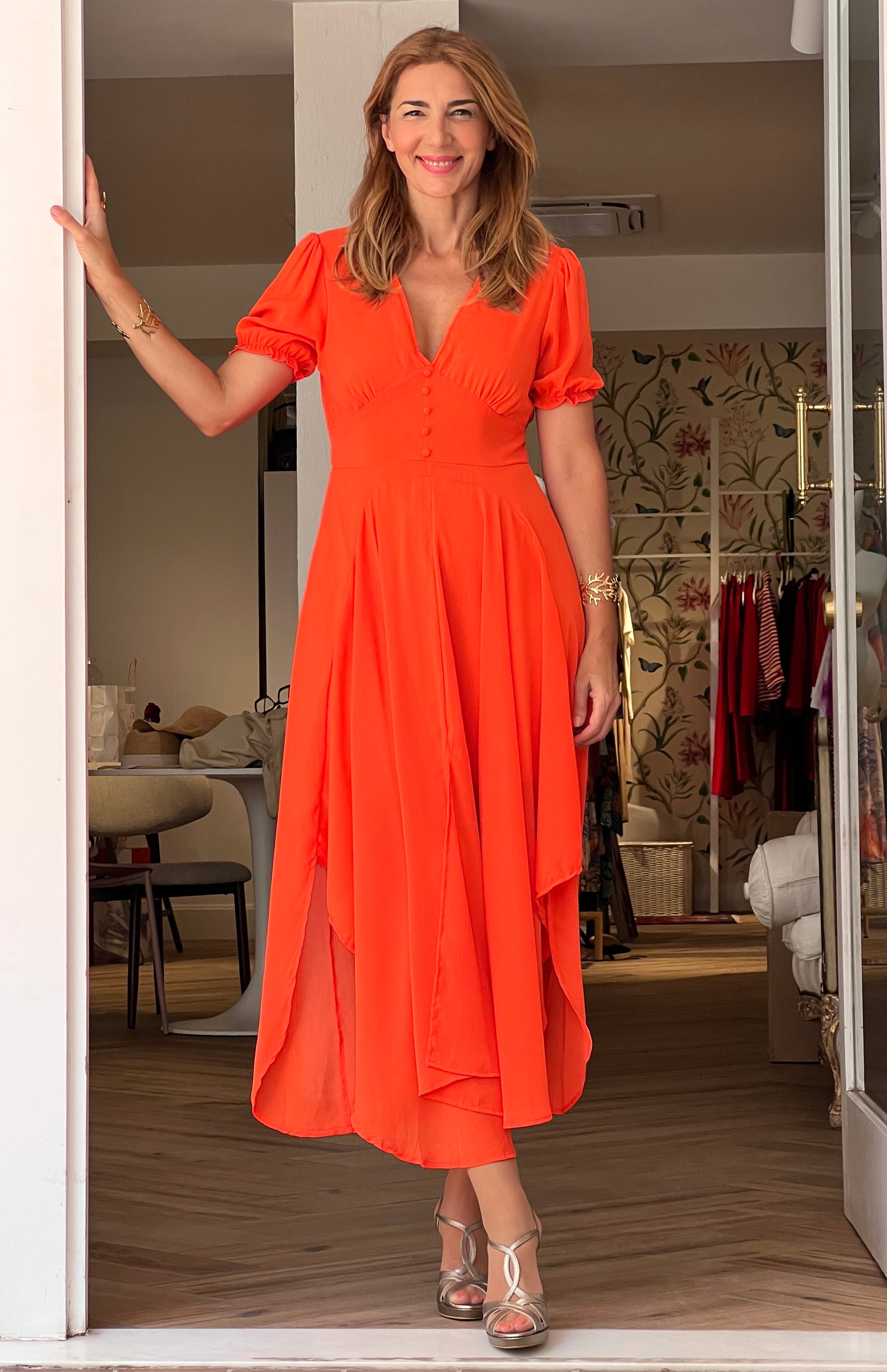 Vestido Fluido Coral