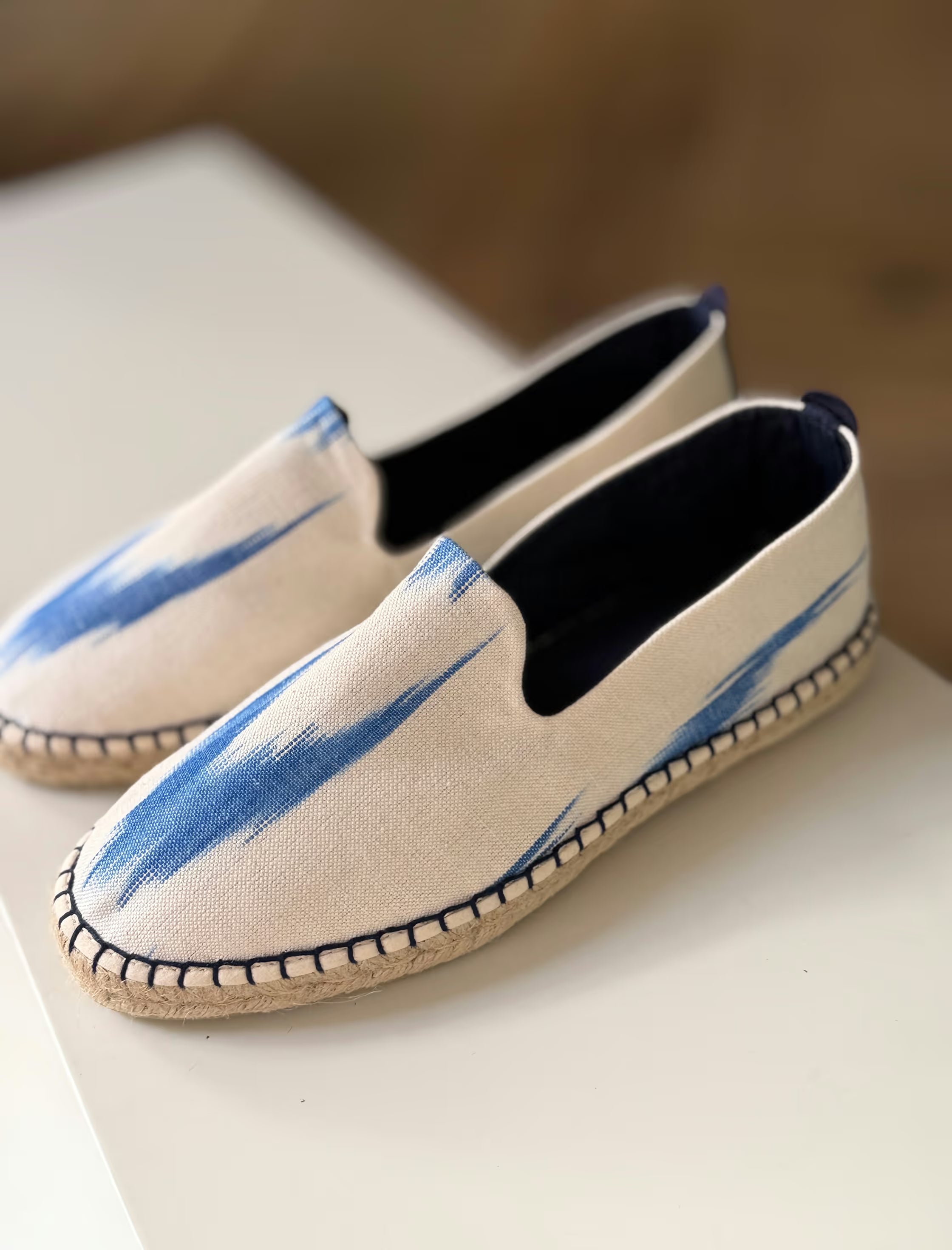 Men's ikat moccasin espadrille blue