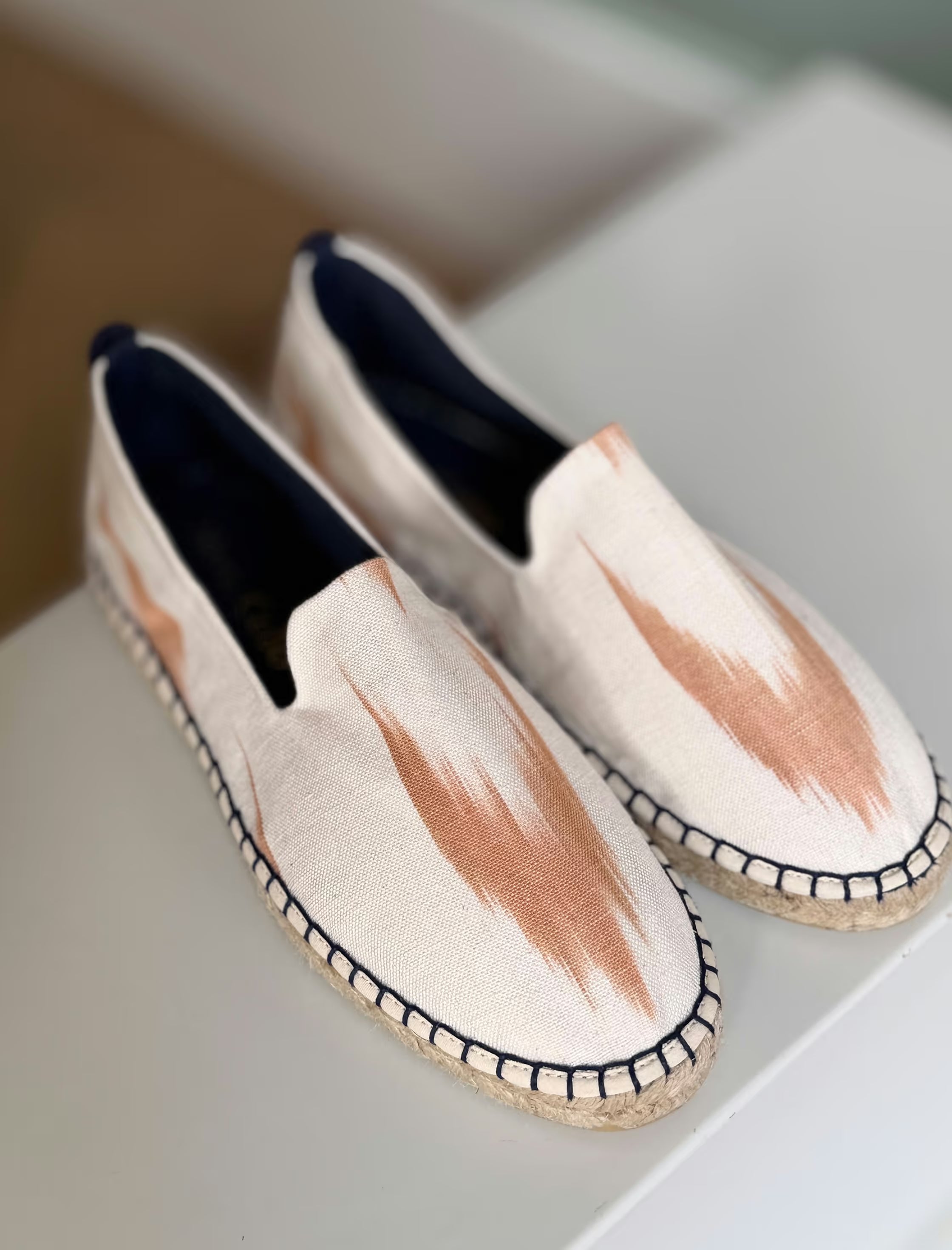Men's ikat moccasin espadrille camel