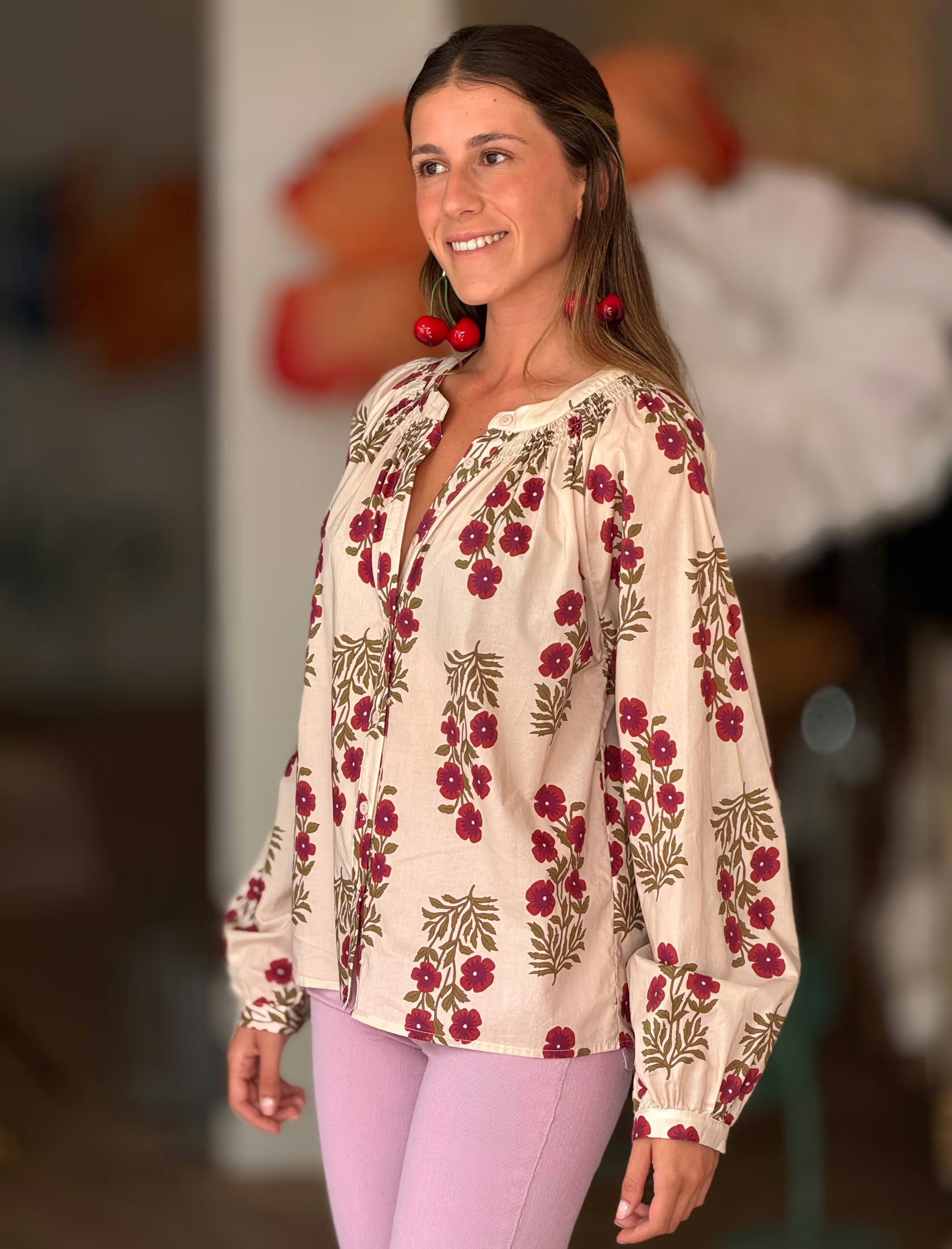 Camisa block print floreal
