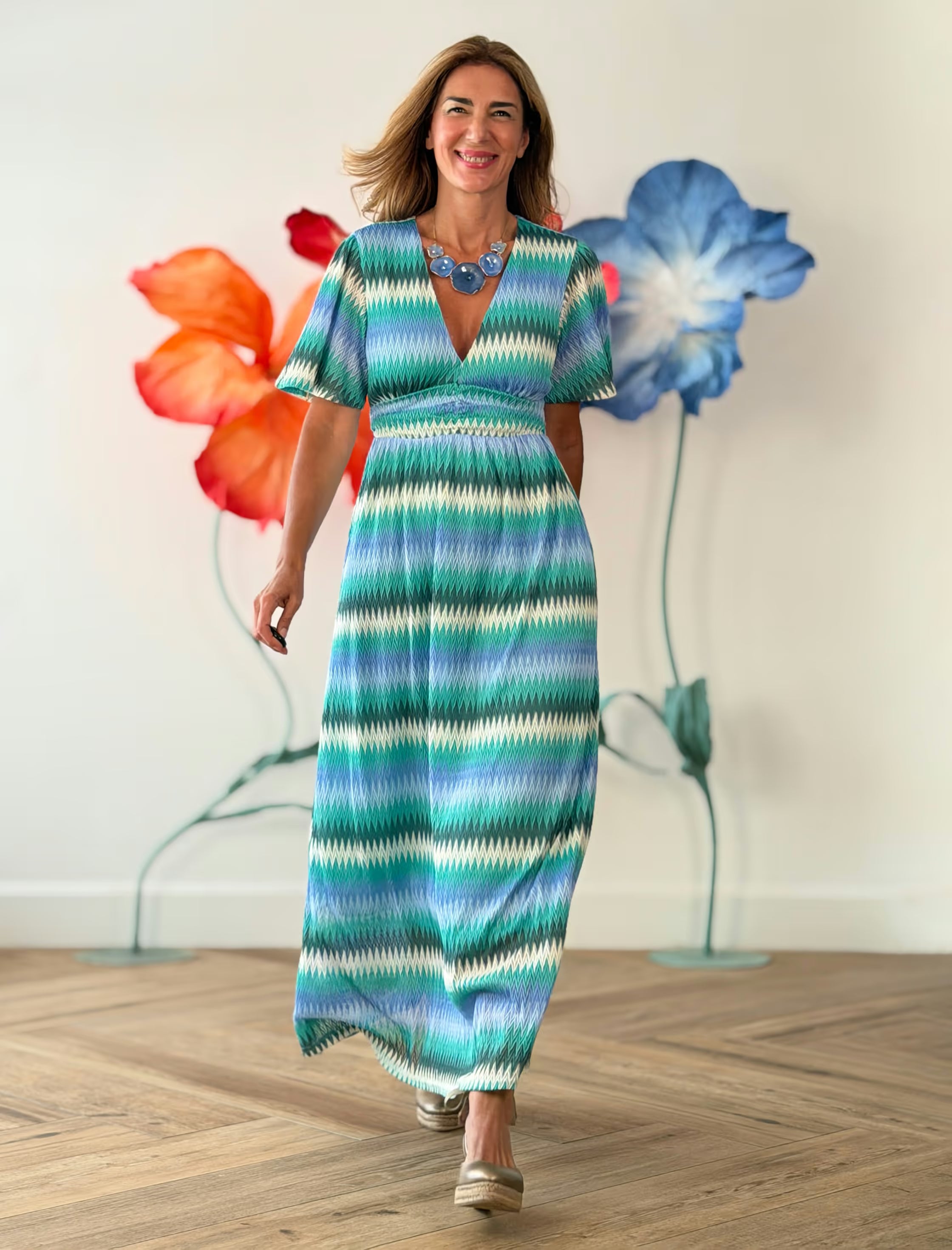Green zig zag dress