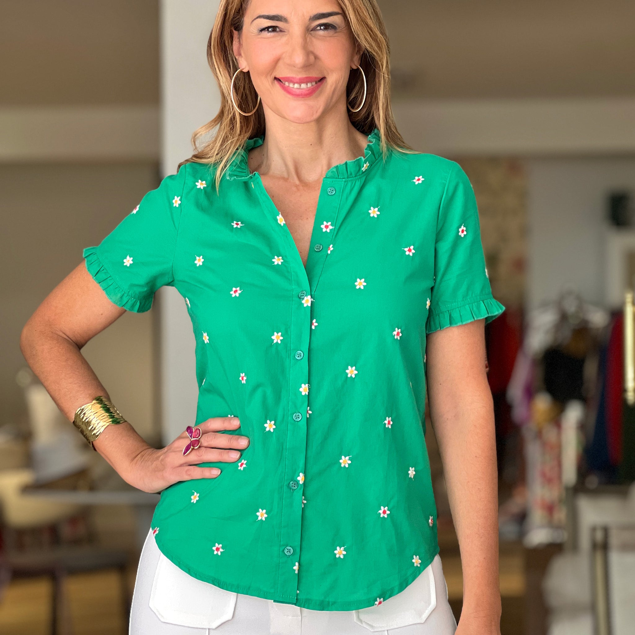Camisa Primavera Algodon Verde
