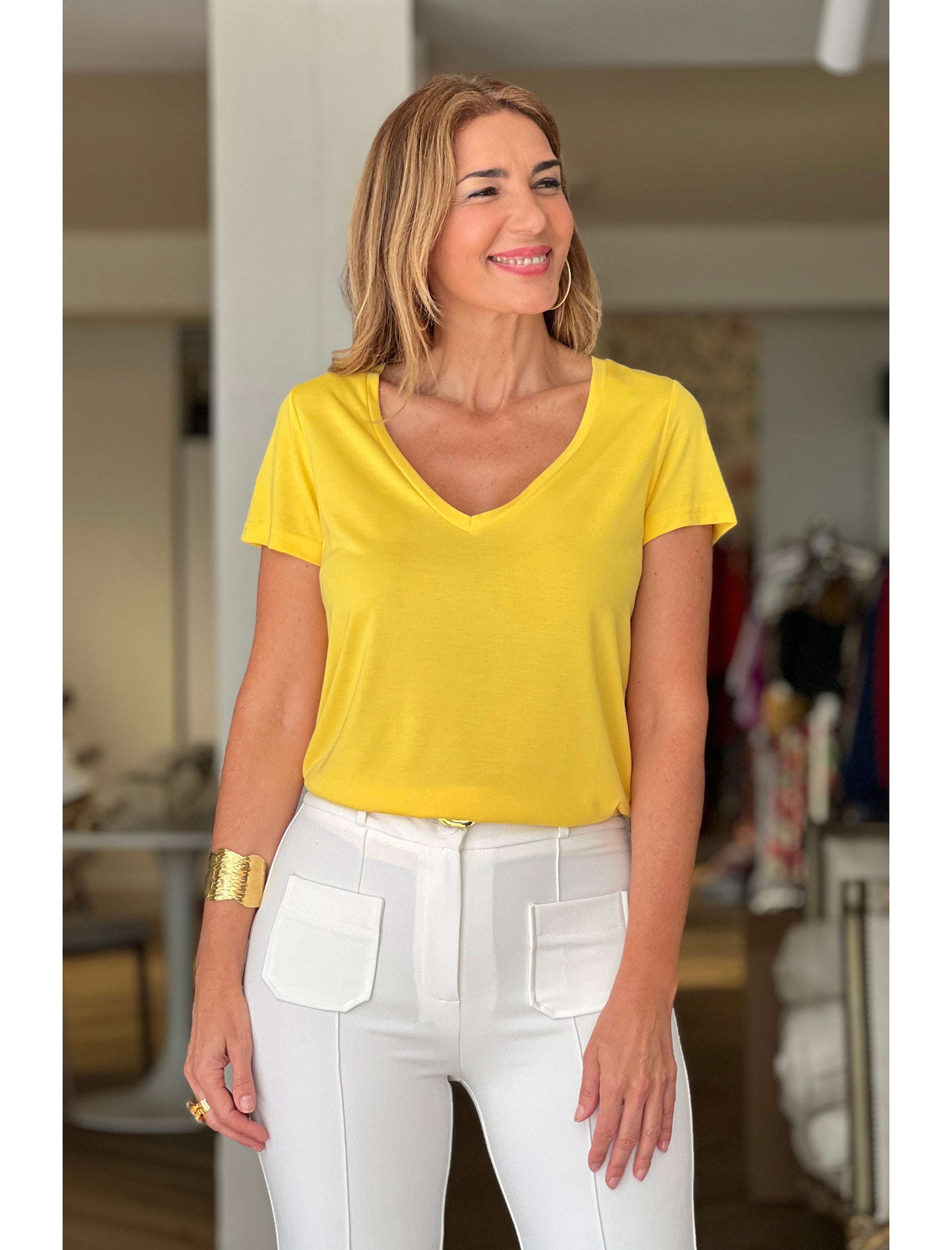 Mujer Camiseta Basica Escote Pico Camiseta Ideal Escote En Pico