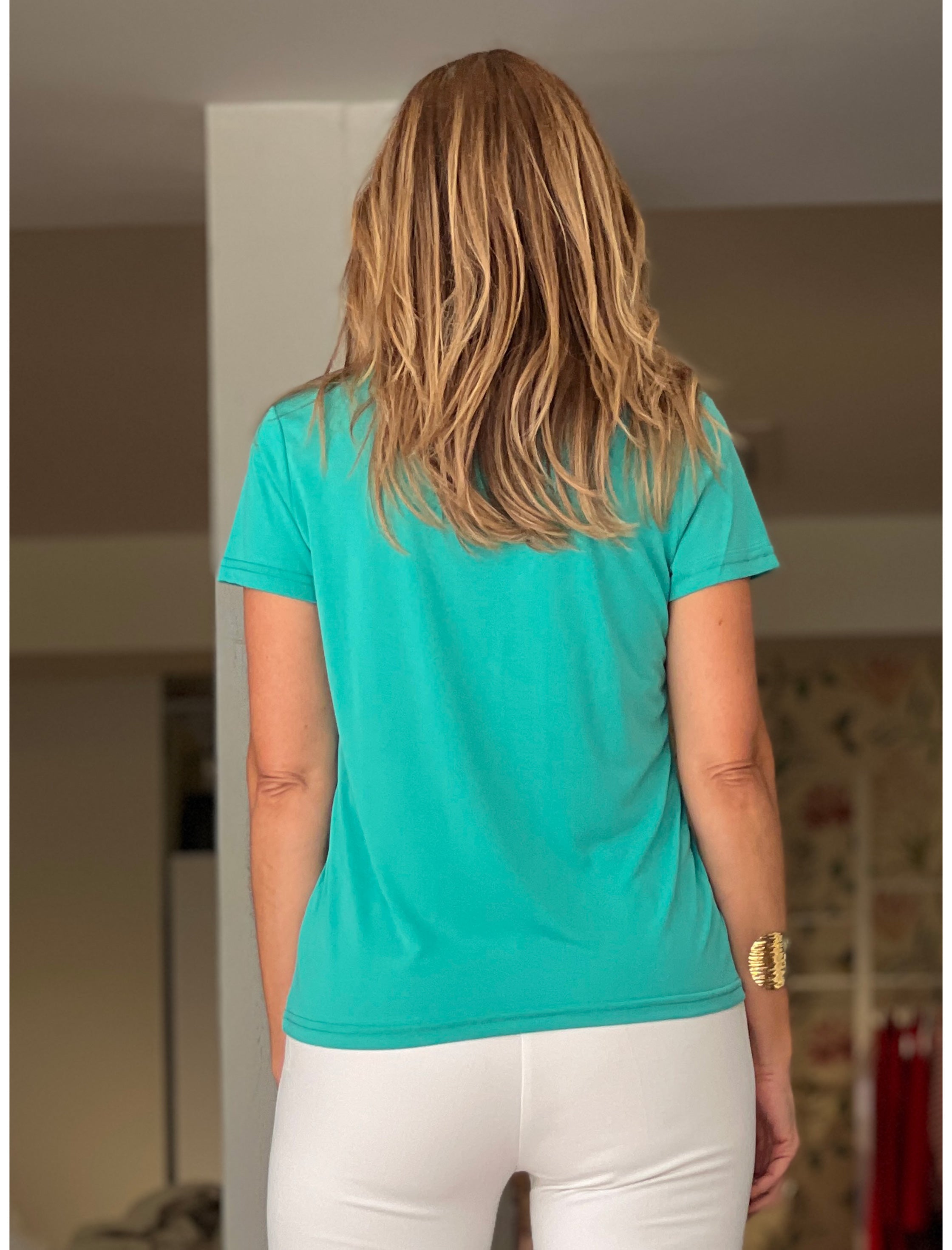IDEAL T-SHIRT WITH V-NECK TURQUOISE