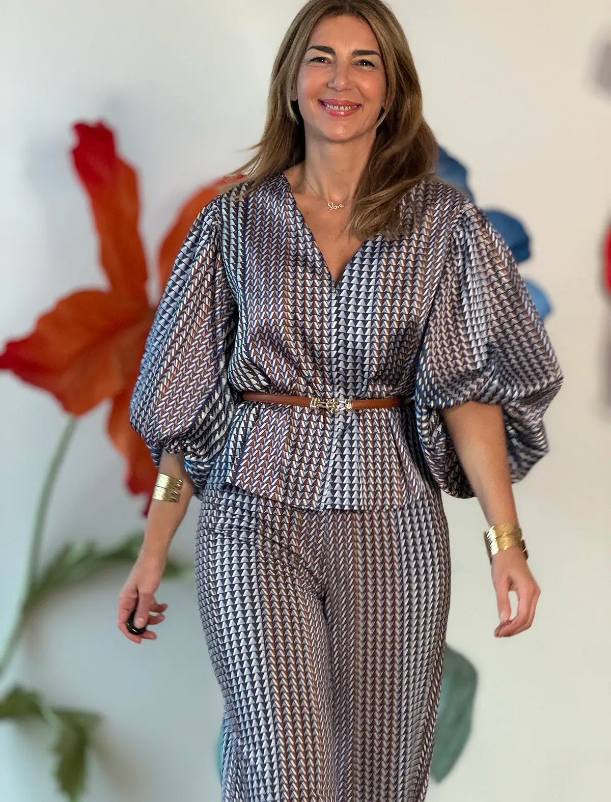 Pantalón palazzo soft geometric