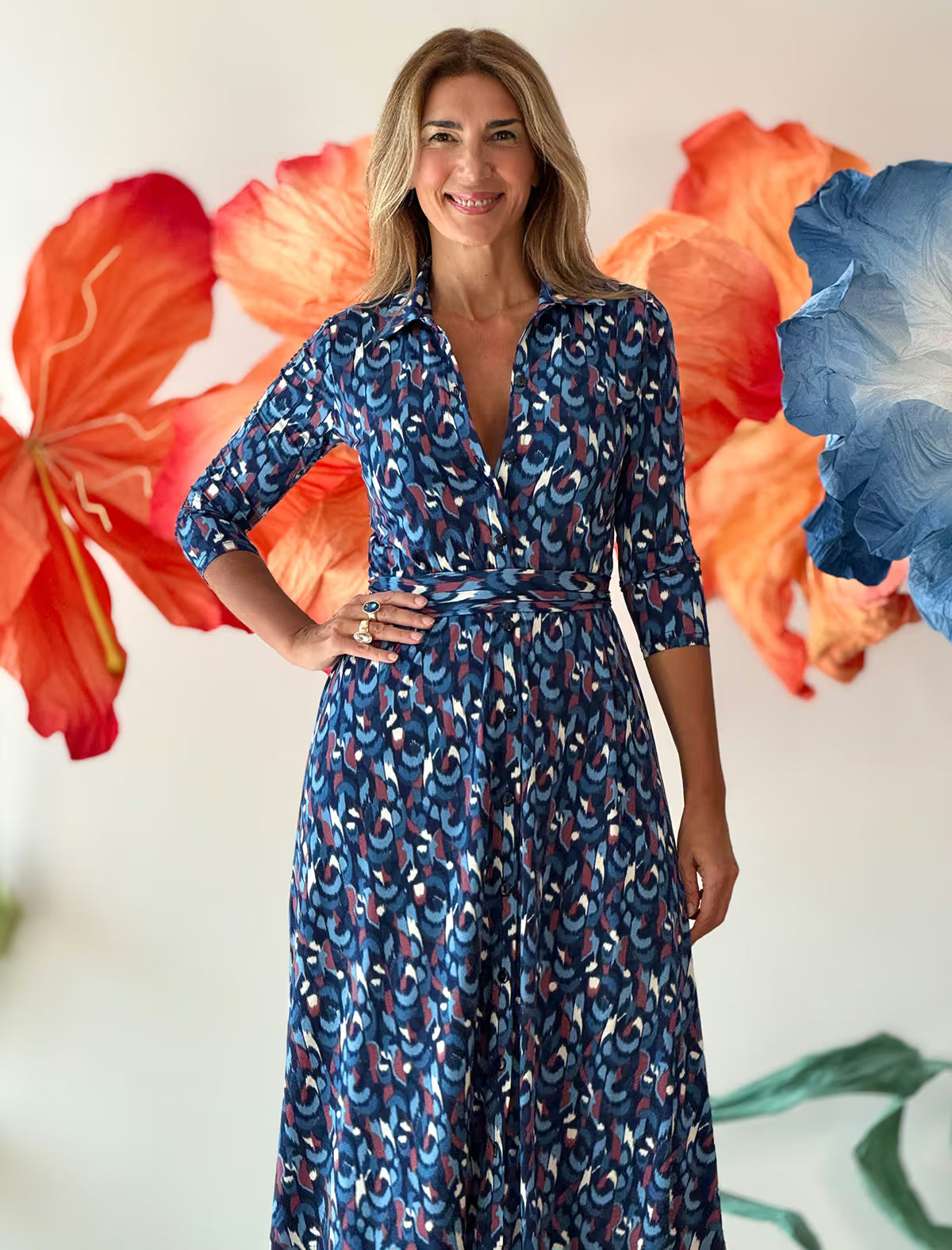 Vestido camisero azul Ikat