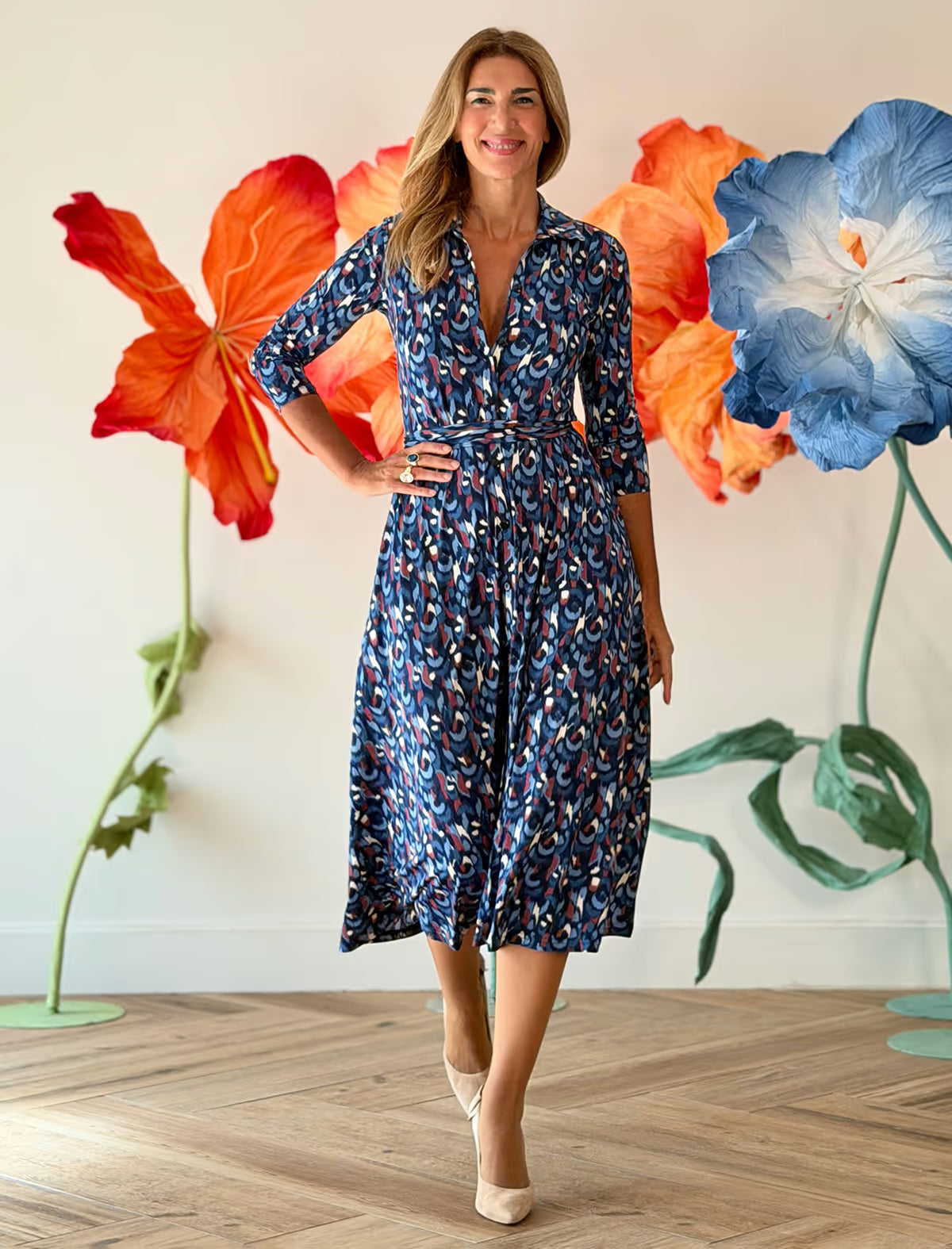Vestido camisero azul Ikat