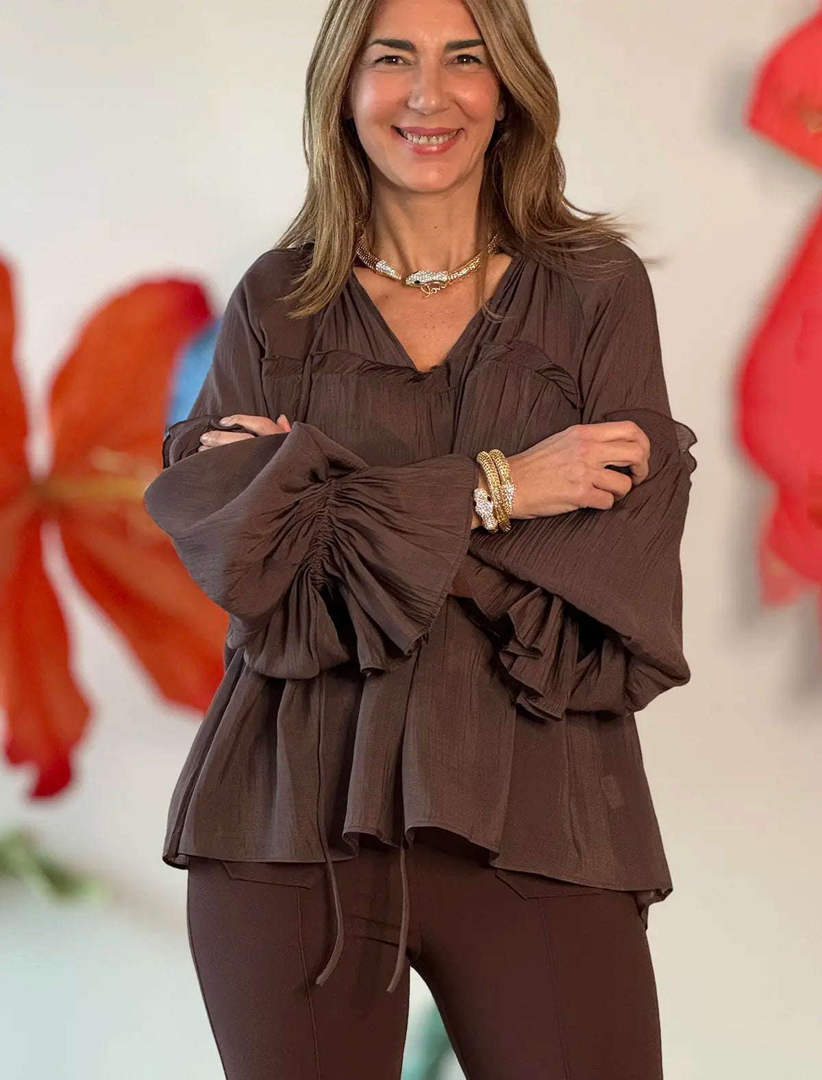 Blusa boho marrón chic