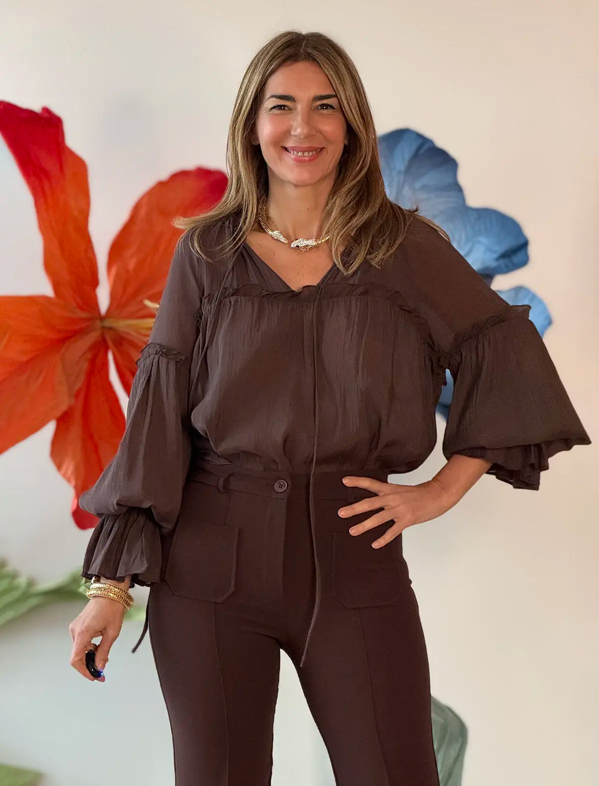 Blusa boho marrón chic