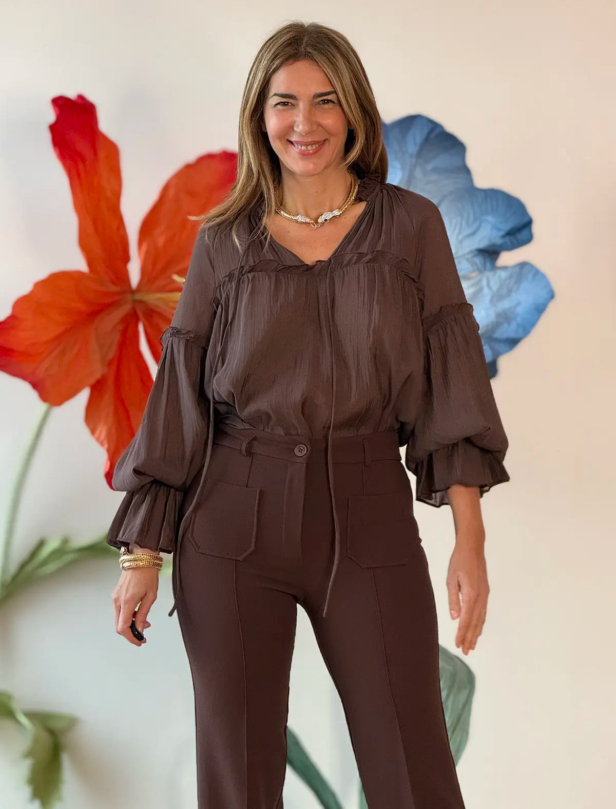 Blusa boho marrón chic