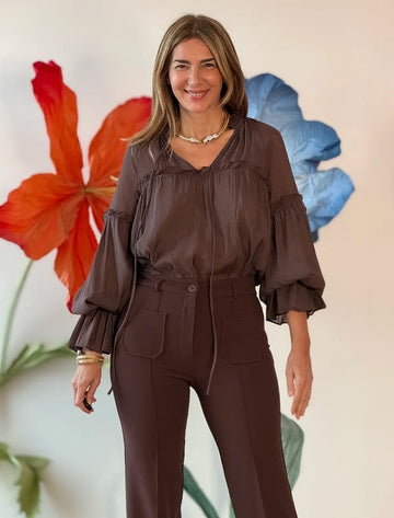 Chic brown boho blouse