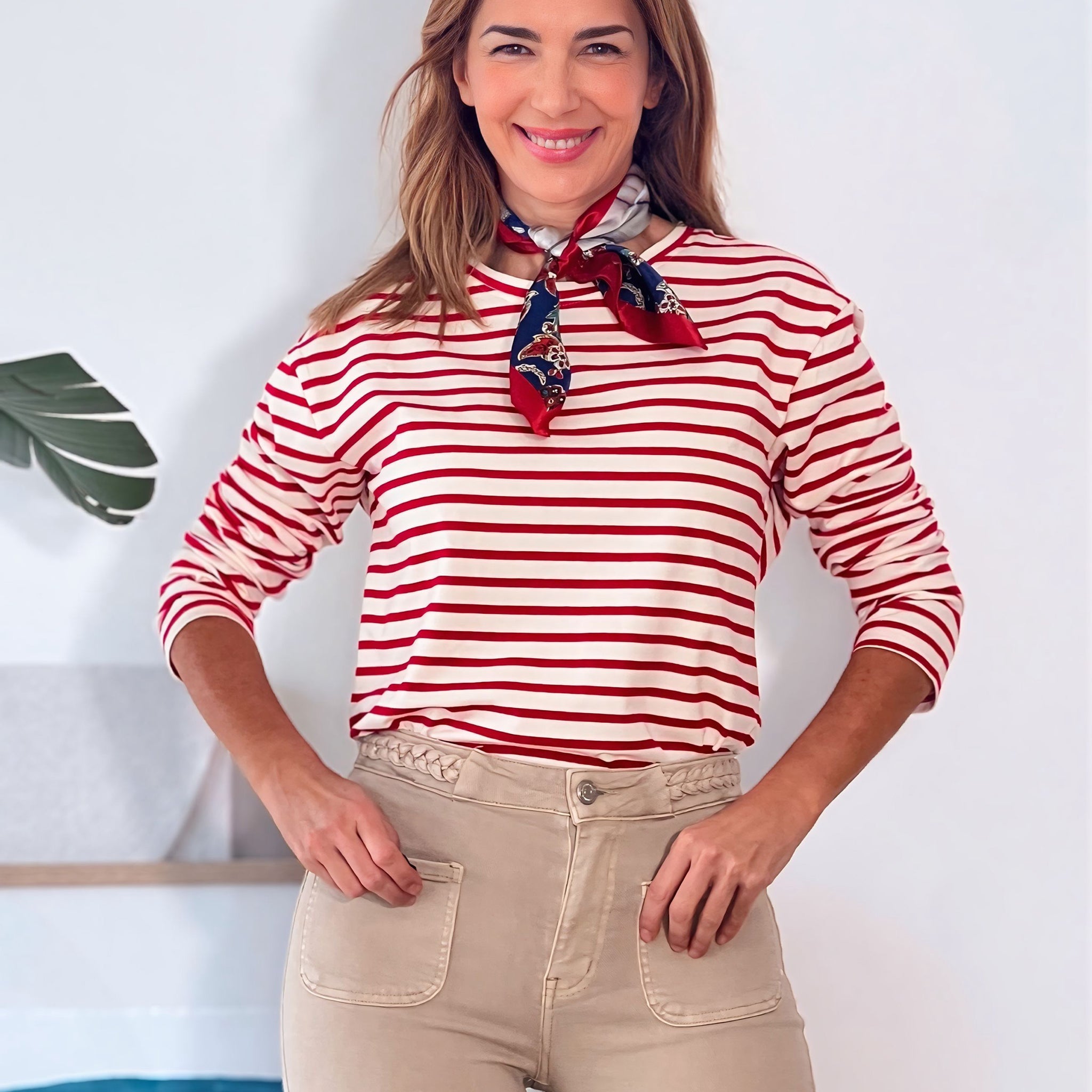 Camiseta marinera muy chic roja y beig